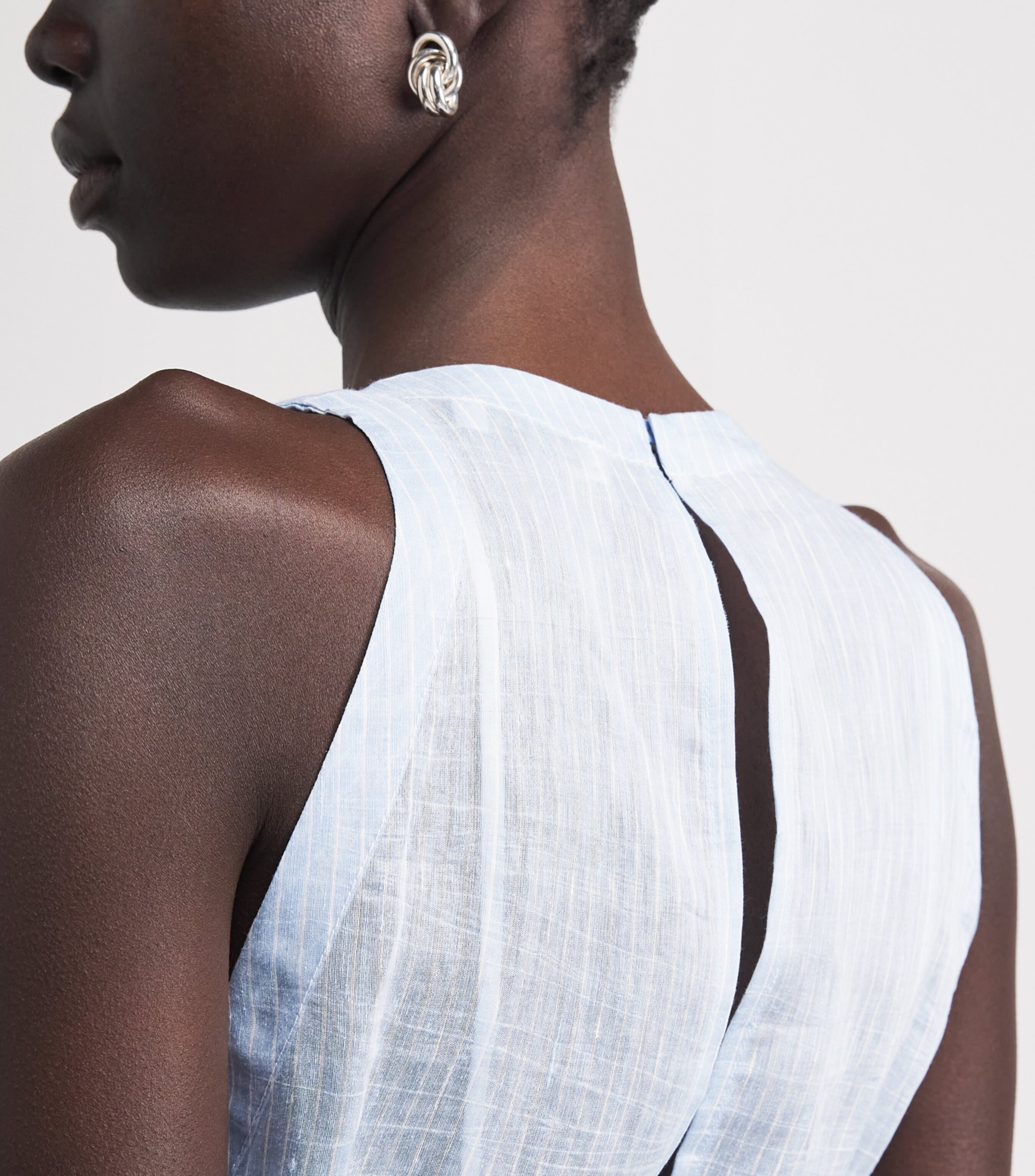 Sandro Paris Womens Lace-Panel Midi Dress Ciel / Blanc Image 5