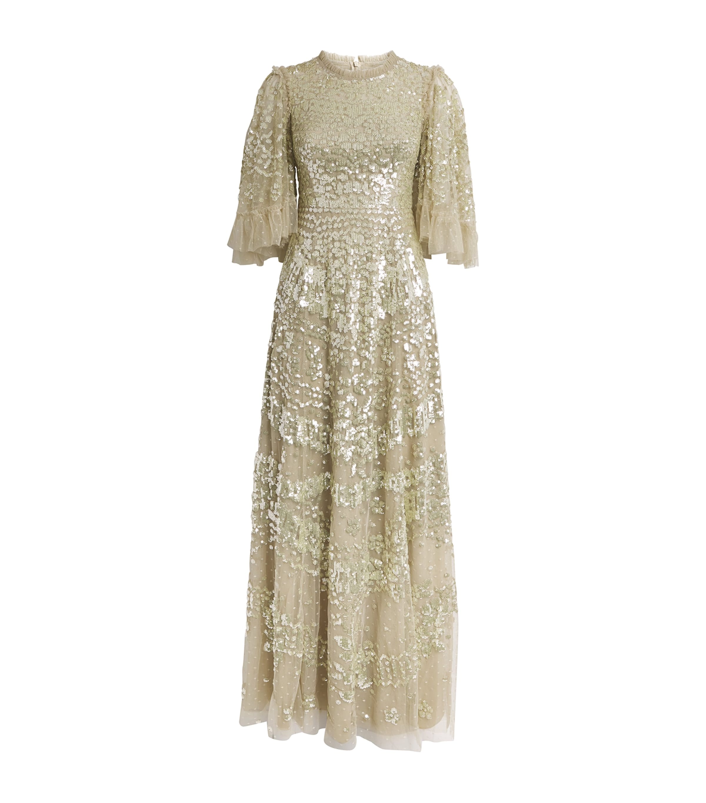 slim fit dress slacks Dappled Sequin Off-Shoulder Ankle Gown