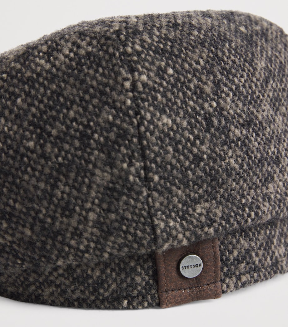 Virgin Wool Tweed Hatteras Flat Cap 417 - BLACK/MUD Image 3