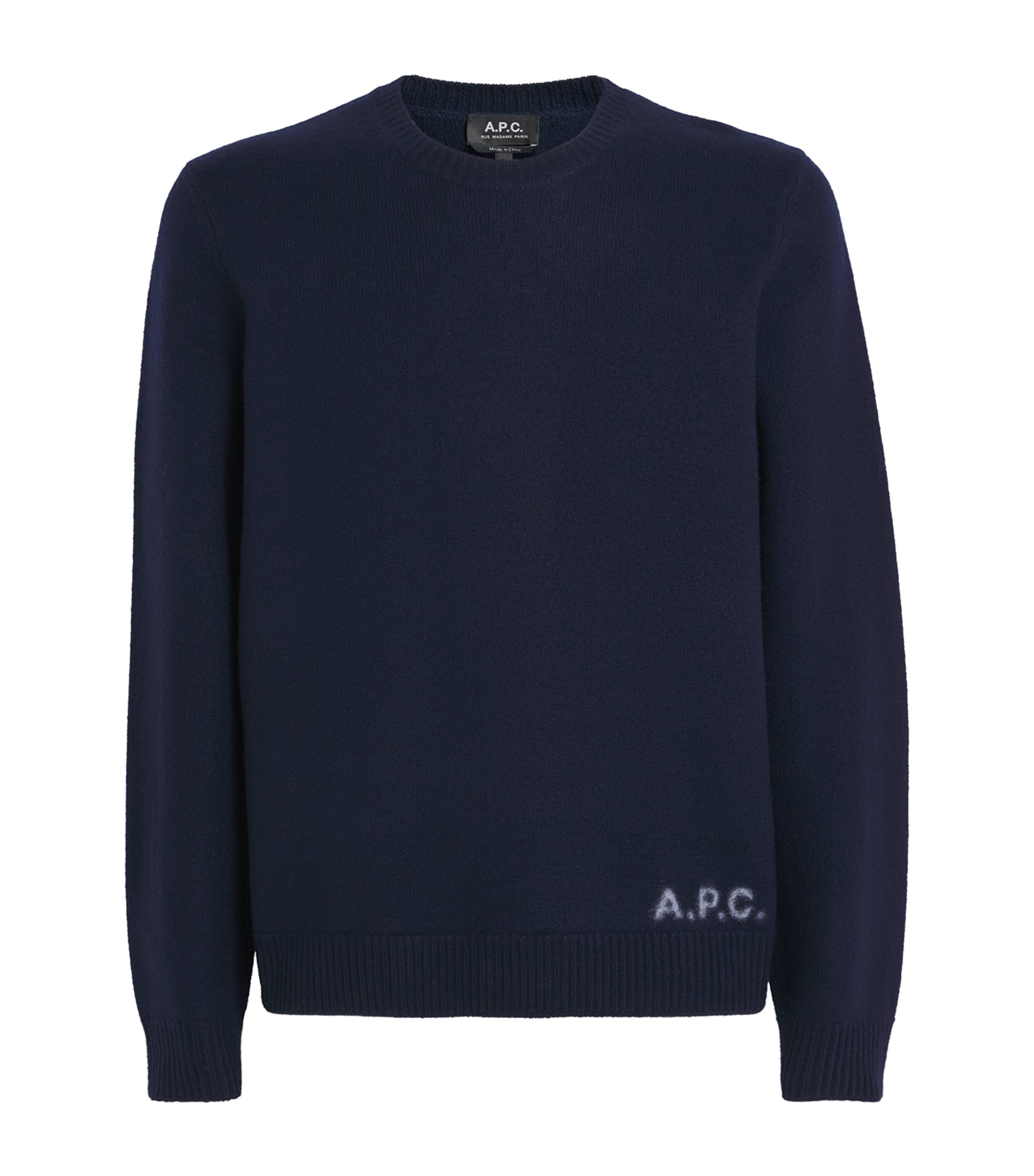 Apc Merino Wool Edward Logo Sweater In Blue
