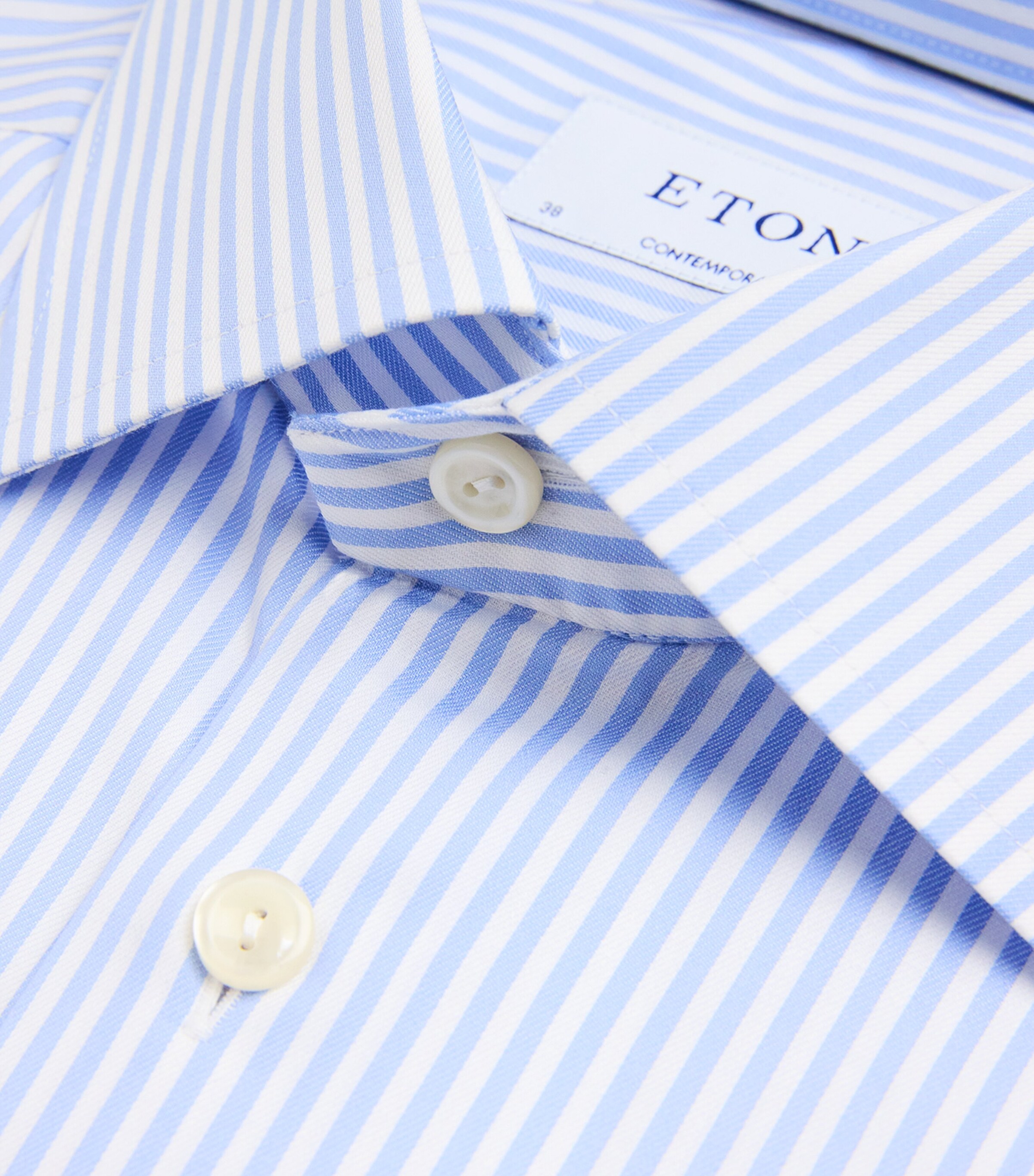 Eton Mens Cotton-Lyocell Stripe Shirt Light Blue Image 5