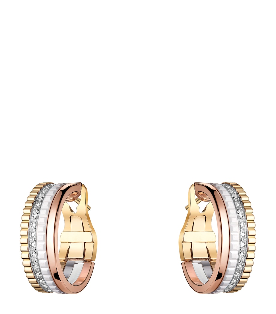 Mixed Gold and Diamond Quatre White Hoop Earrings PINK Image 1