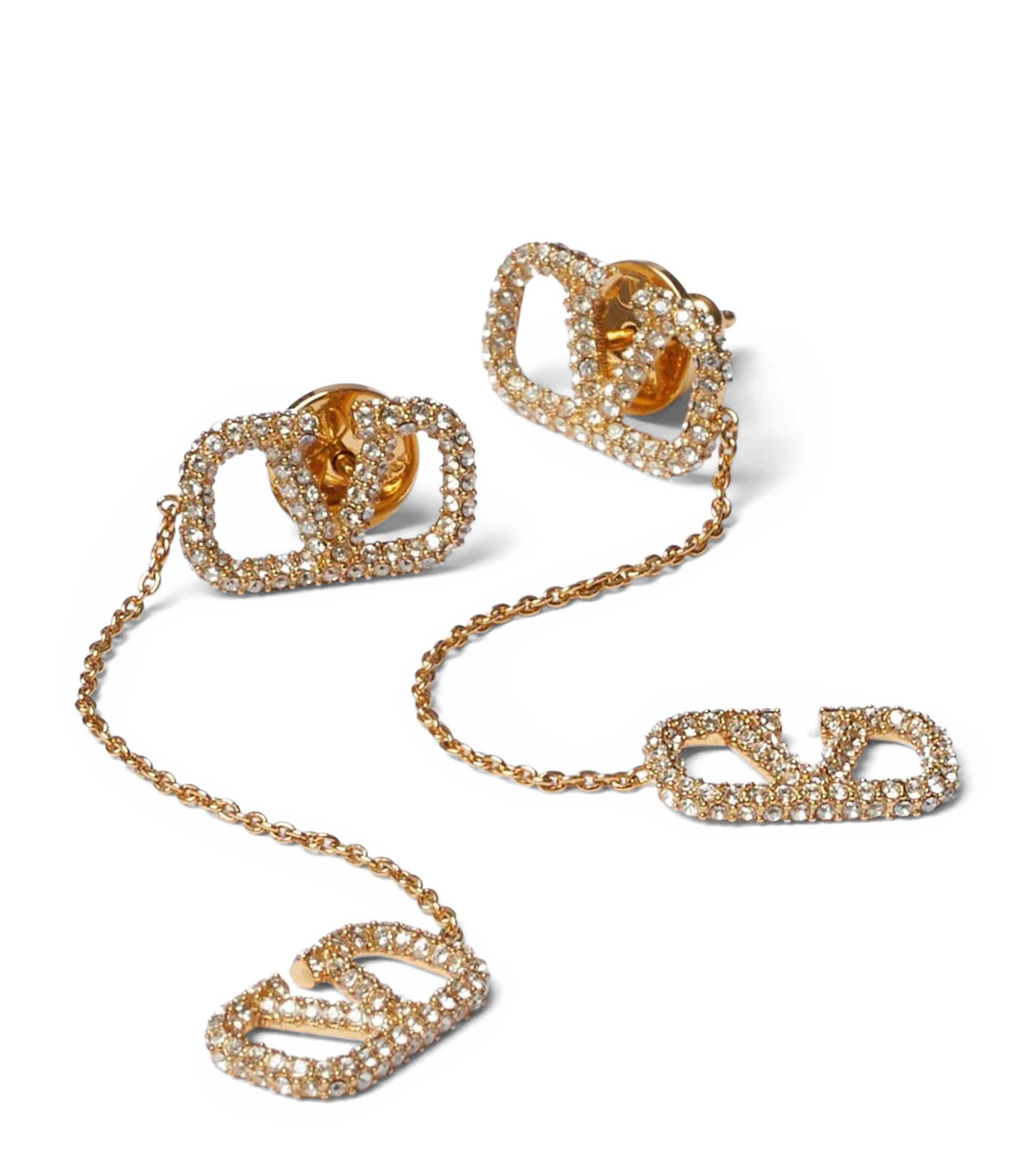 Valentino Garavani Crystal-embellished Vlogo Signature Earrings In Gold