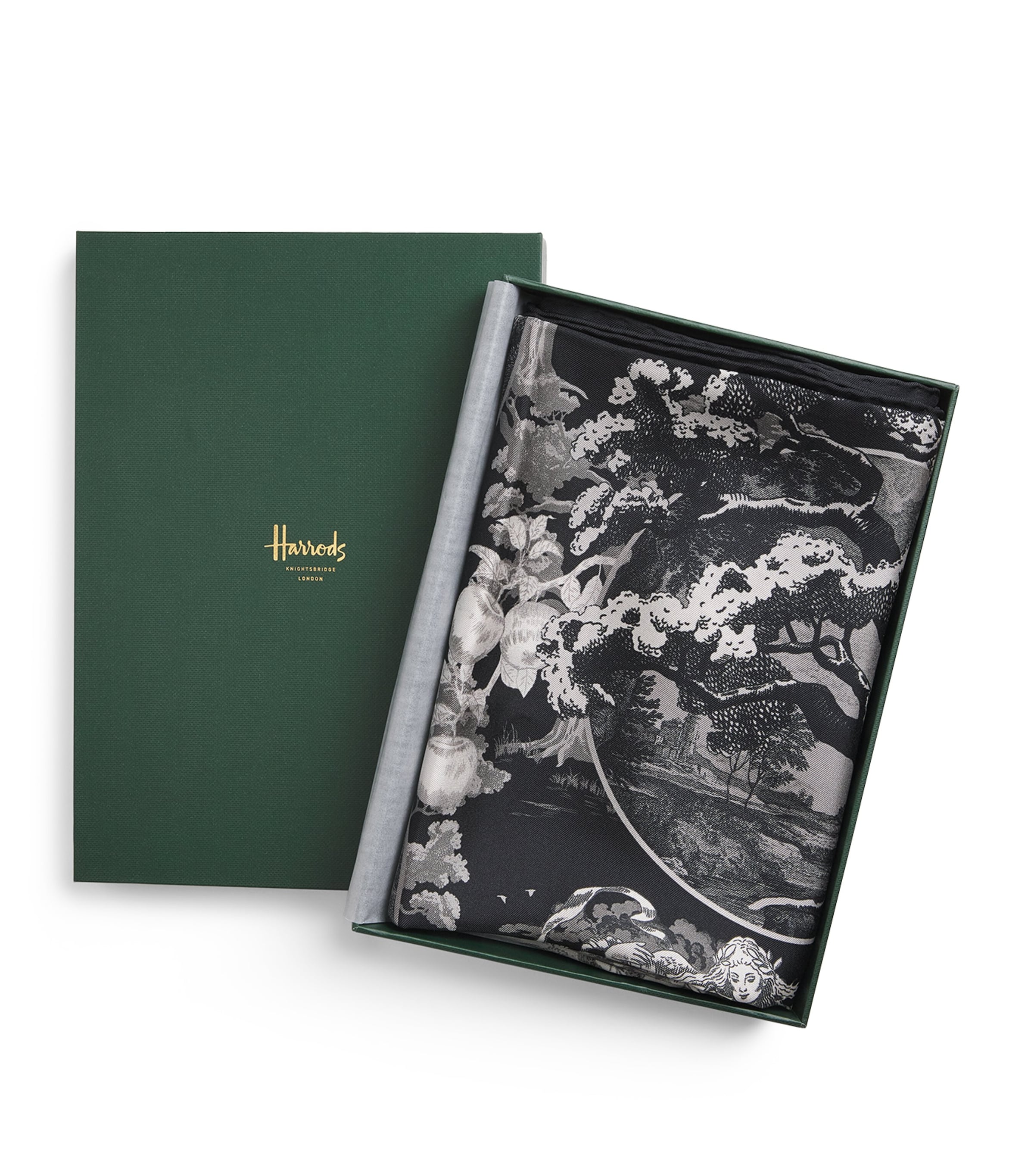 Harrods Silk Toile De Jouy Scarf In Black
