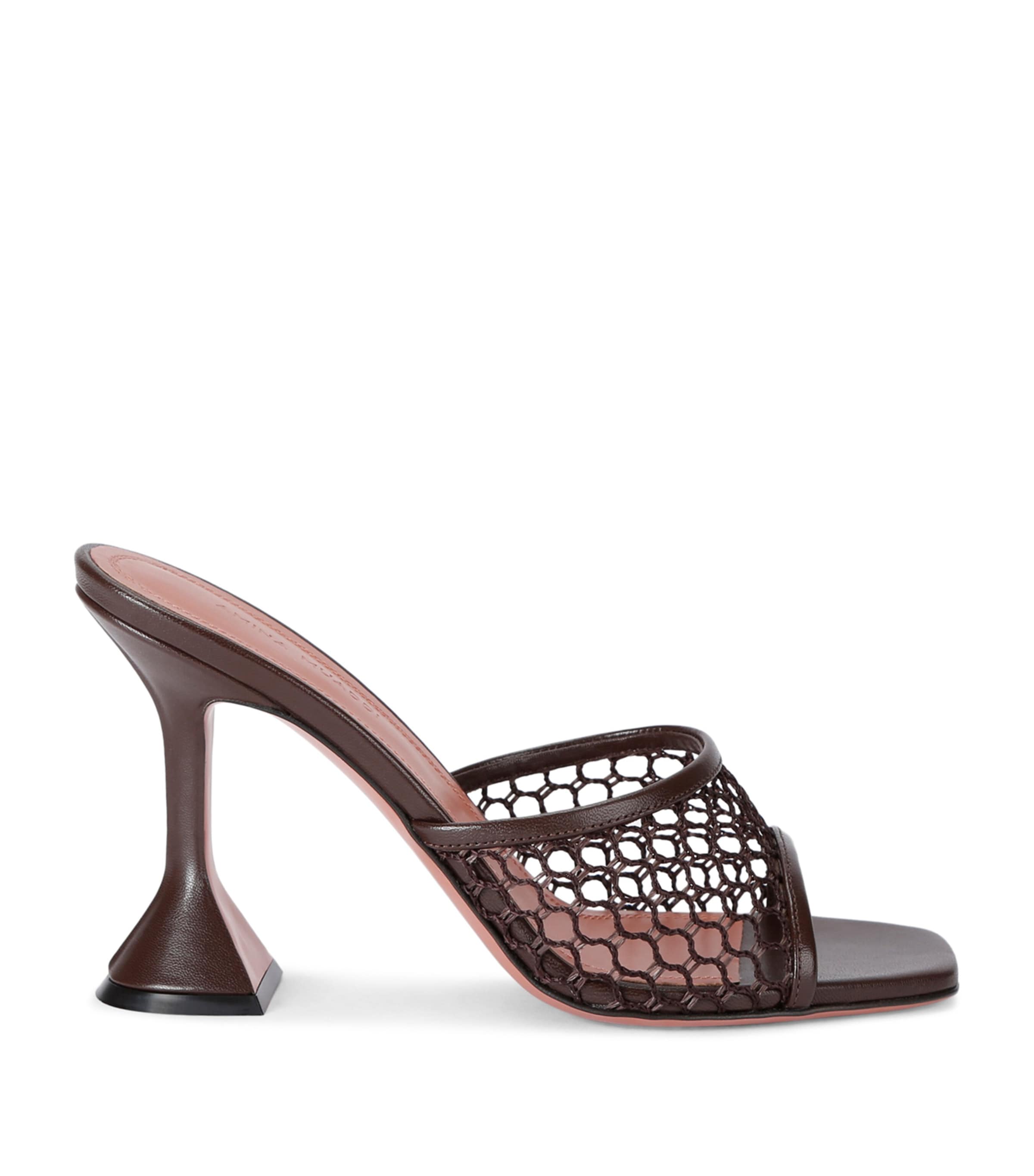 Amina Muaddi Square Toe High Heel Sandals In Brown