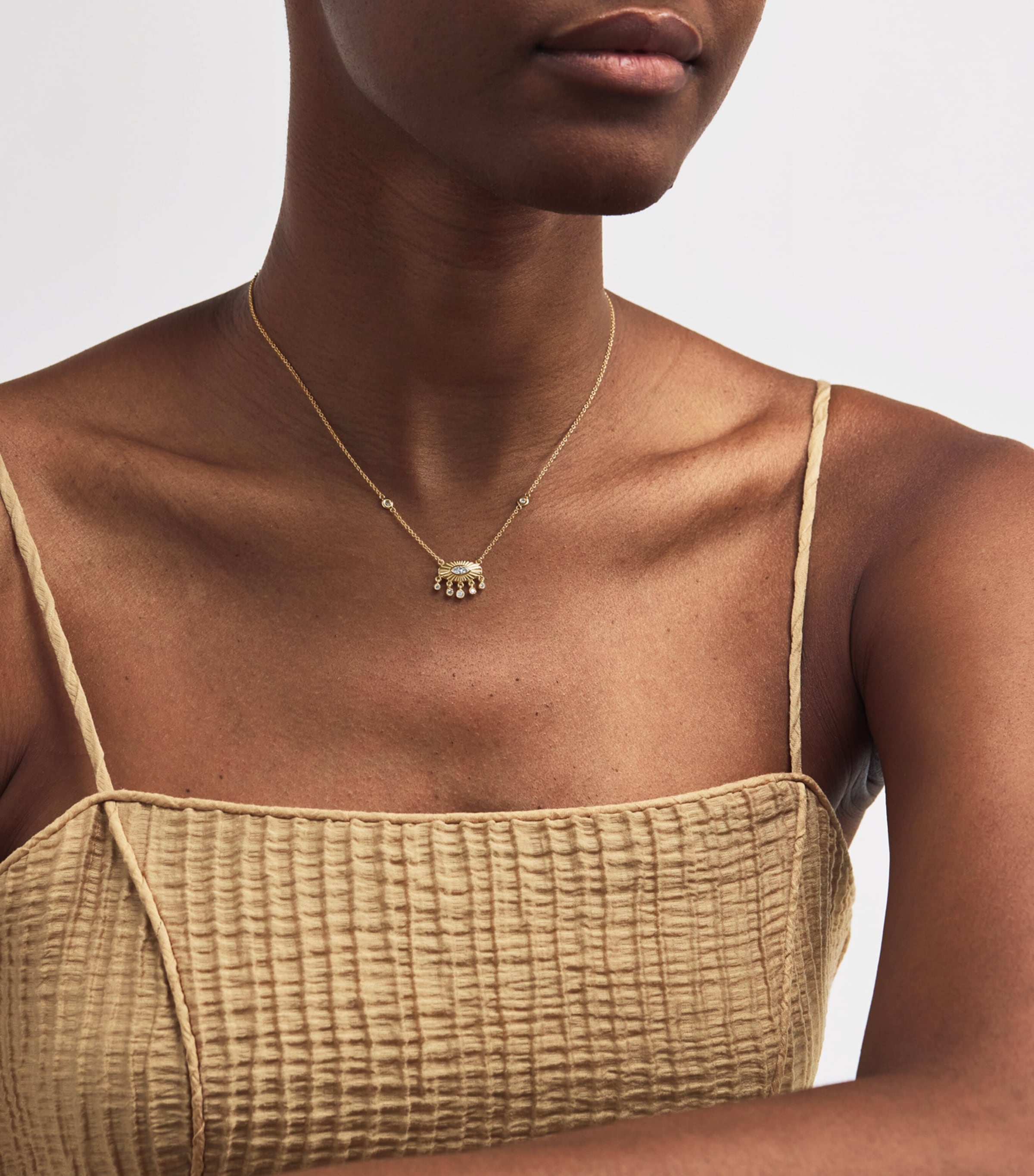 Yellow Gold and Diamond Evil Eye Shaker Necklace YELLOW GOLD Image 2