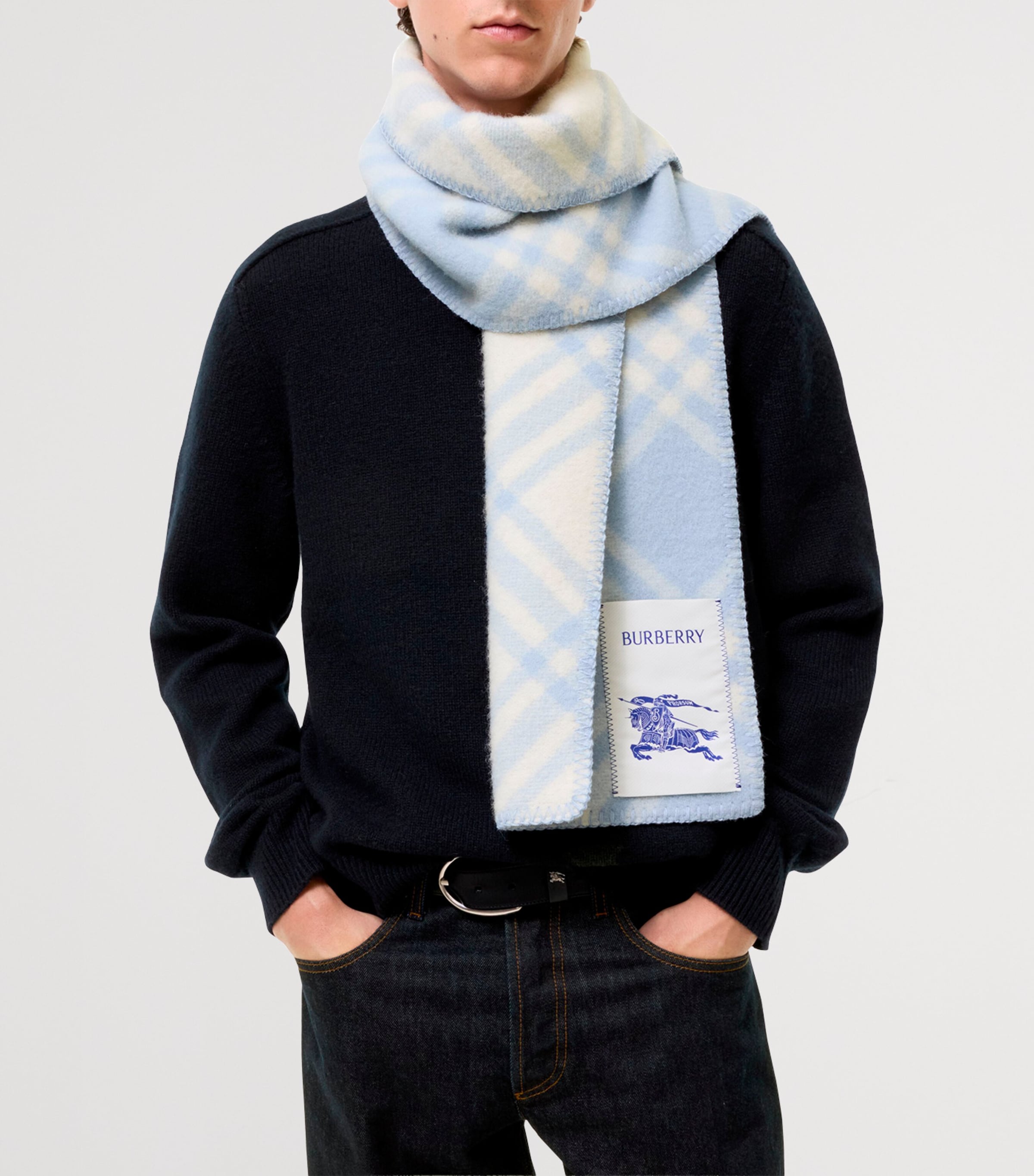 Burberry Wool Check Scarf Dive Blue Image 5
