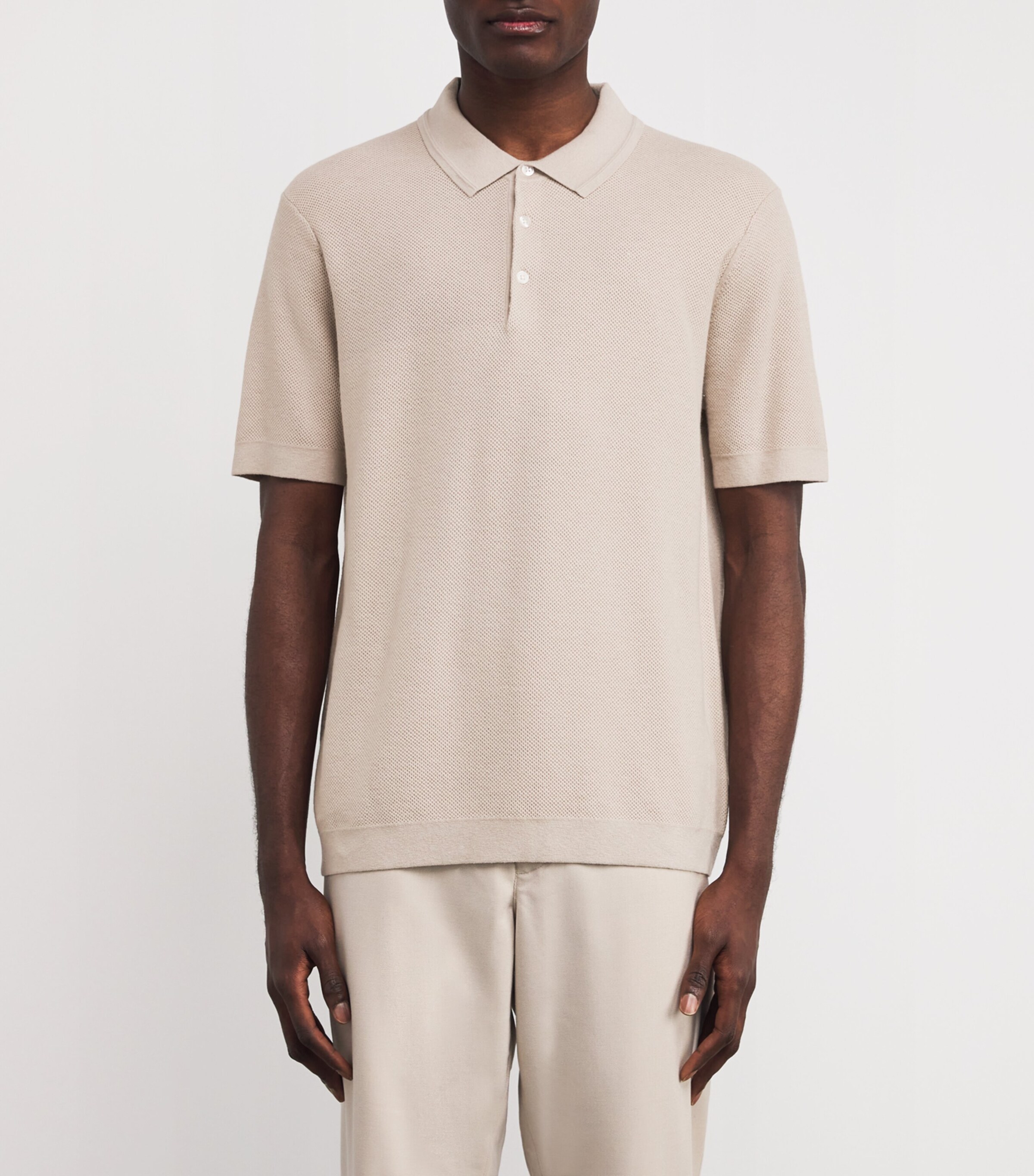 PAIGE Mens Cotton-Wool-Silk-Cashmere Kiko Polo Shirt Oatmeal Image 3