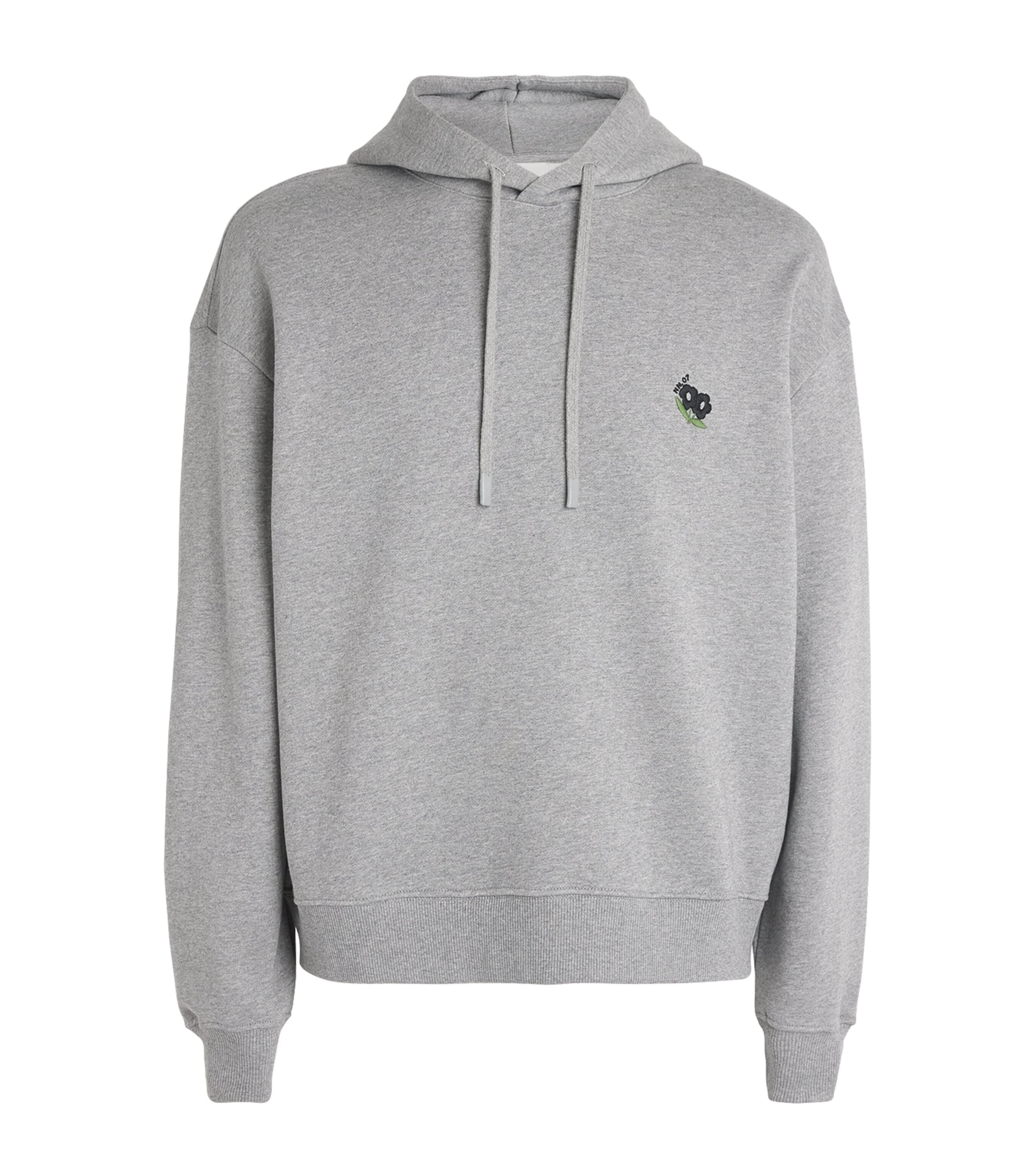 NN.07 Mens Cotton Embroidered David Hoodie Medium Grey Mel Image 1