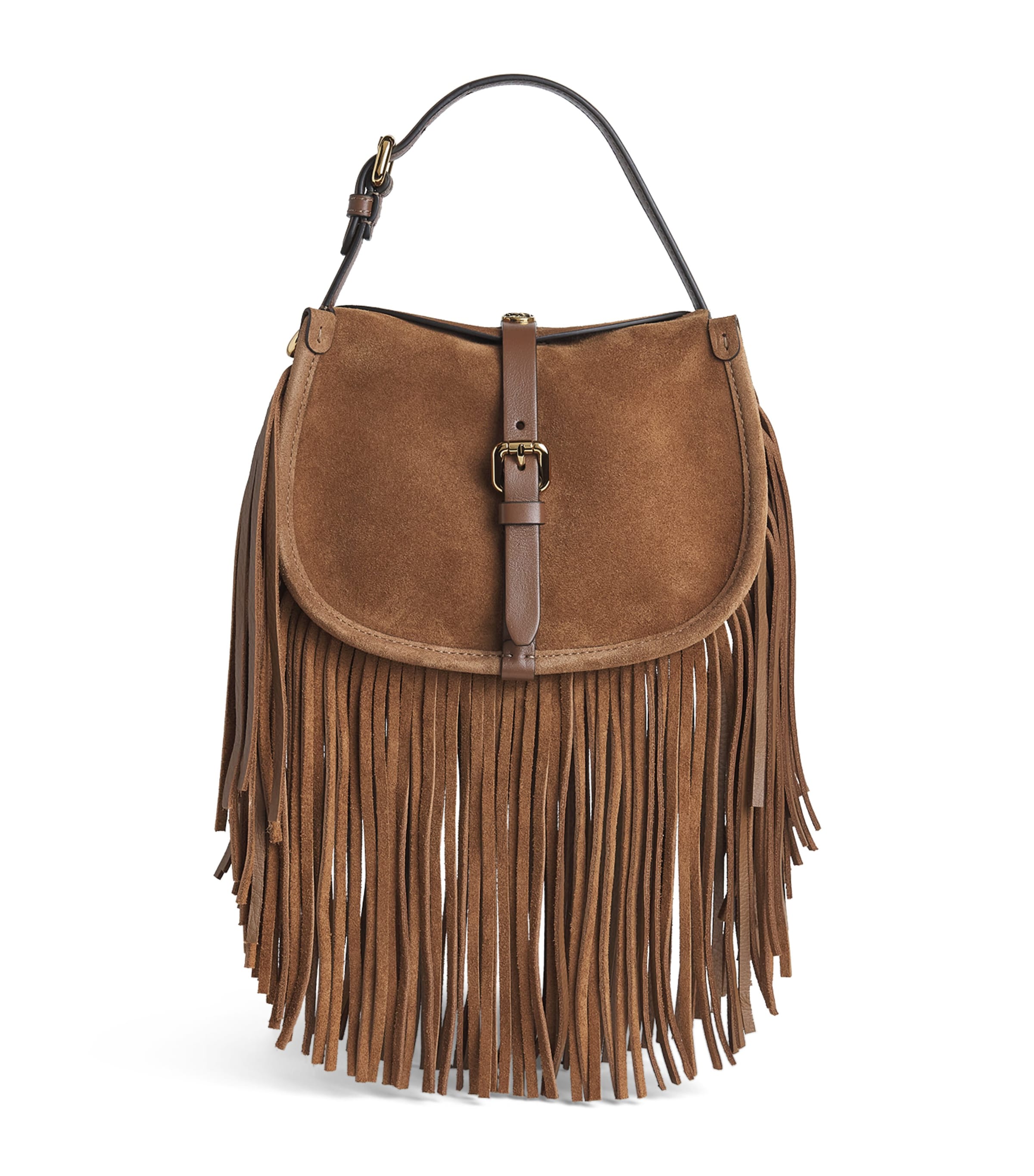 Etro Small Suede Fringed Pony Shoulder Bag Sand Image 1