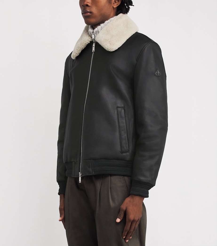 Shearling-Trim Leather Bomber Jacket BLACK - 292 Image 3