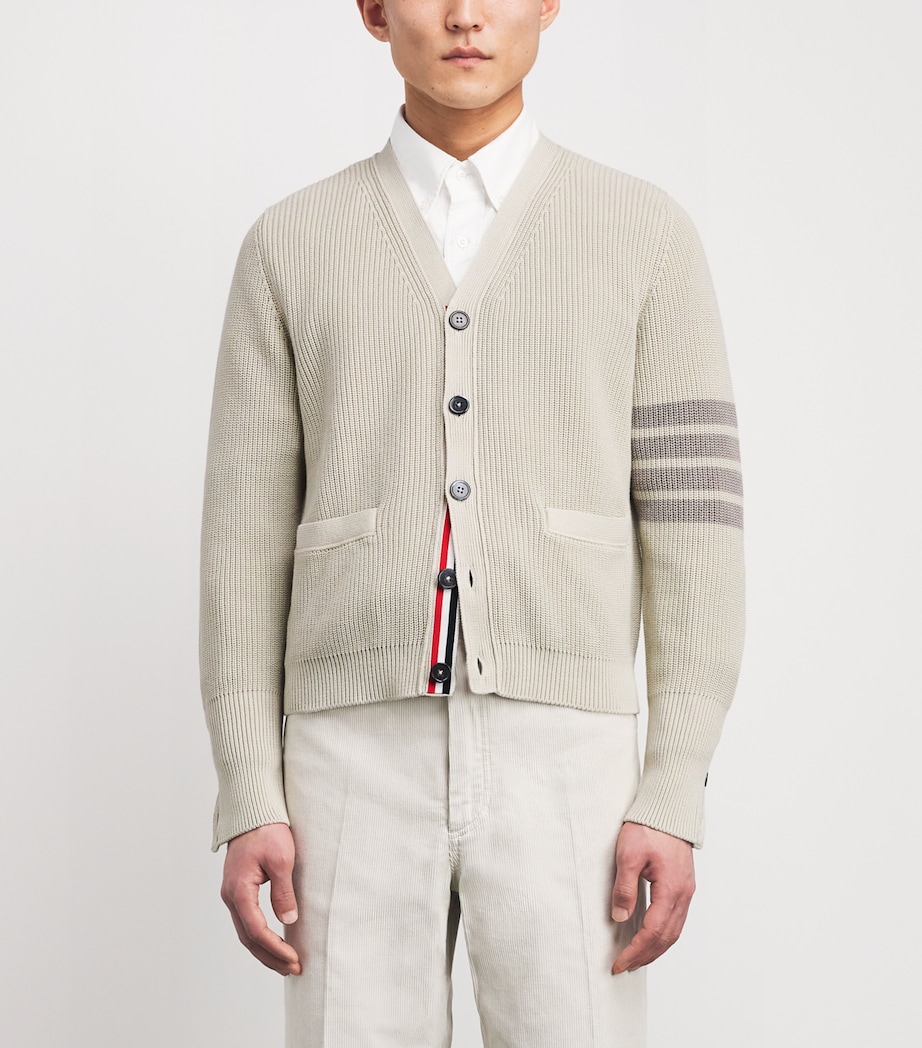 Thom Browne Mens Cotton 4-Bar Cardigan Beige Image 4