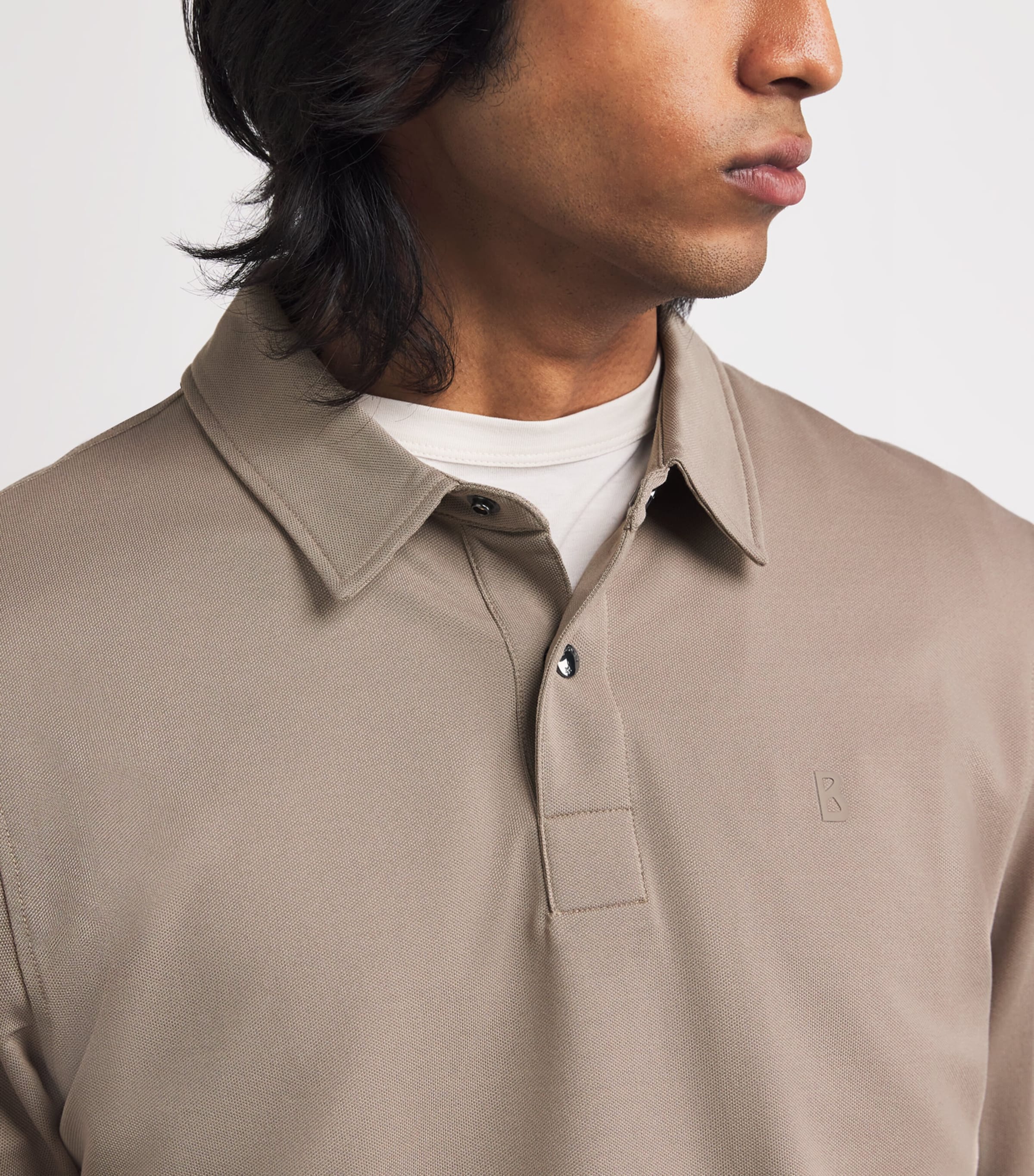 Cotton-Blend Long-Sleeve Timon Polo Shirt 812-MOON ROCK Image 6