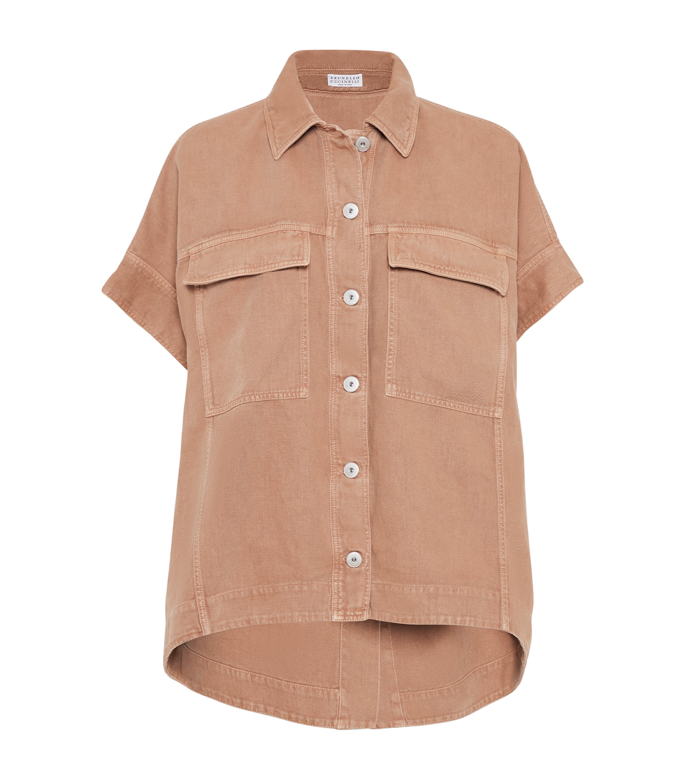 Brunello Cucinelli Oversize Shirt In Beige Denim With Pockets In Red