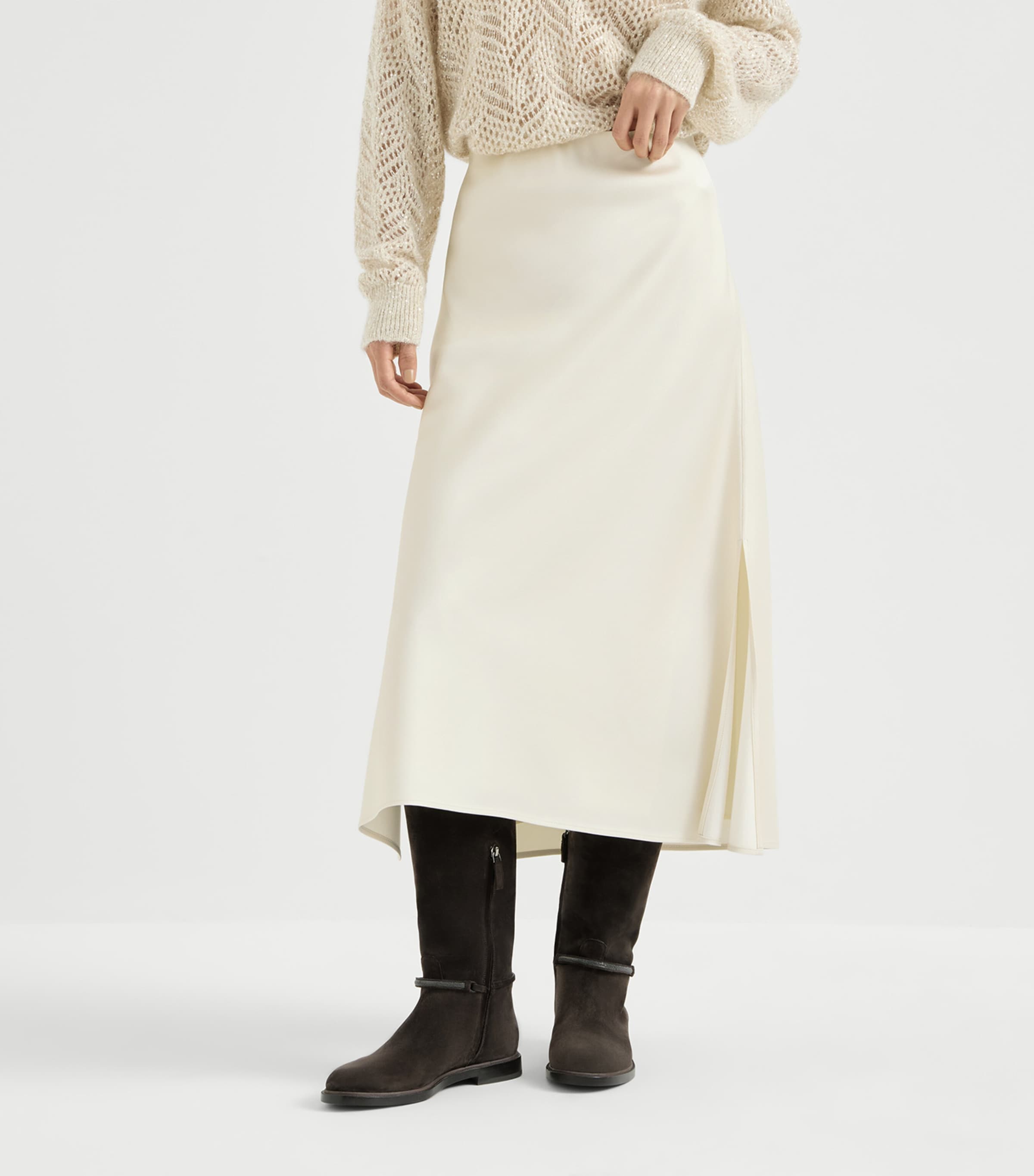 Brunello Cucinelli Womens Satin Midi Skirt Image 2