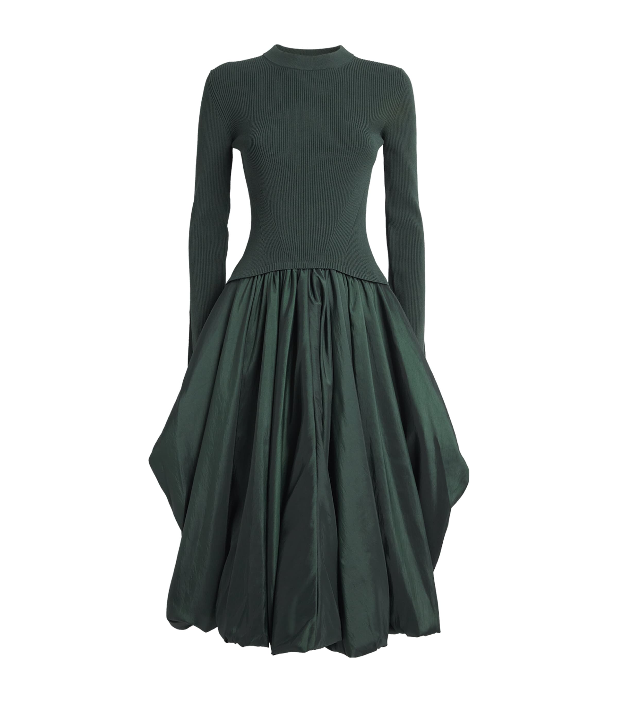 Simkhai Kenlie Pleated Mixed Media Midi Dress In Green