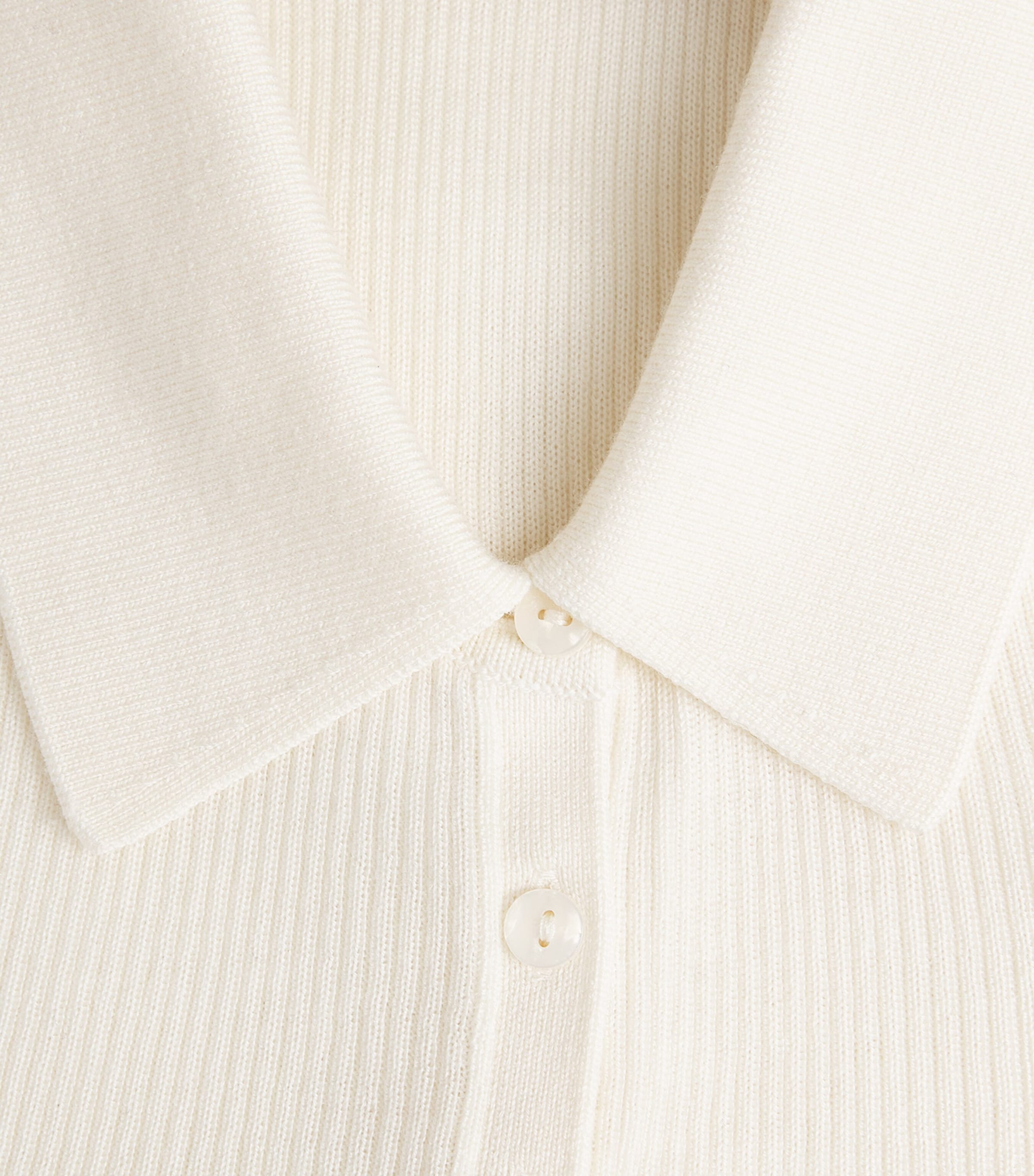 Wool-Silk Rib-Knit Polo Sweater ECRU Image 5