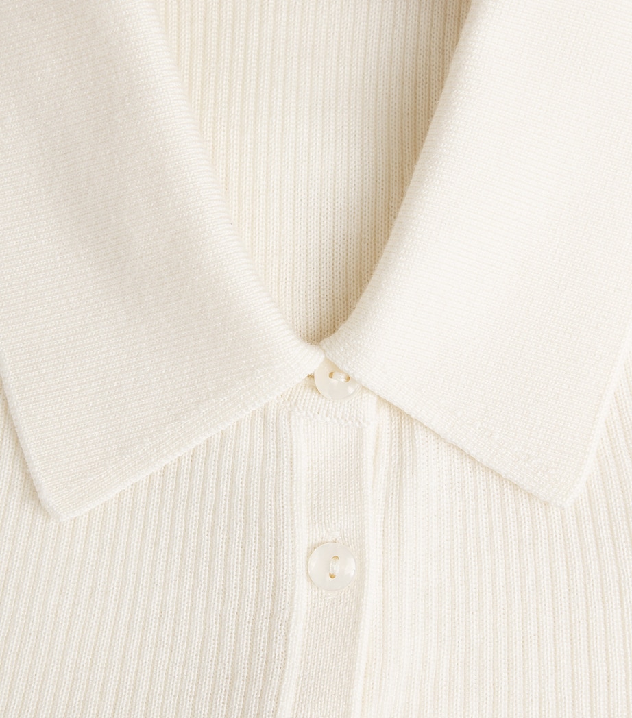 Wool-Silk Rib-Knit Polo Sweater ECRU Image 5