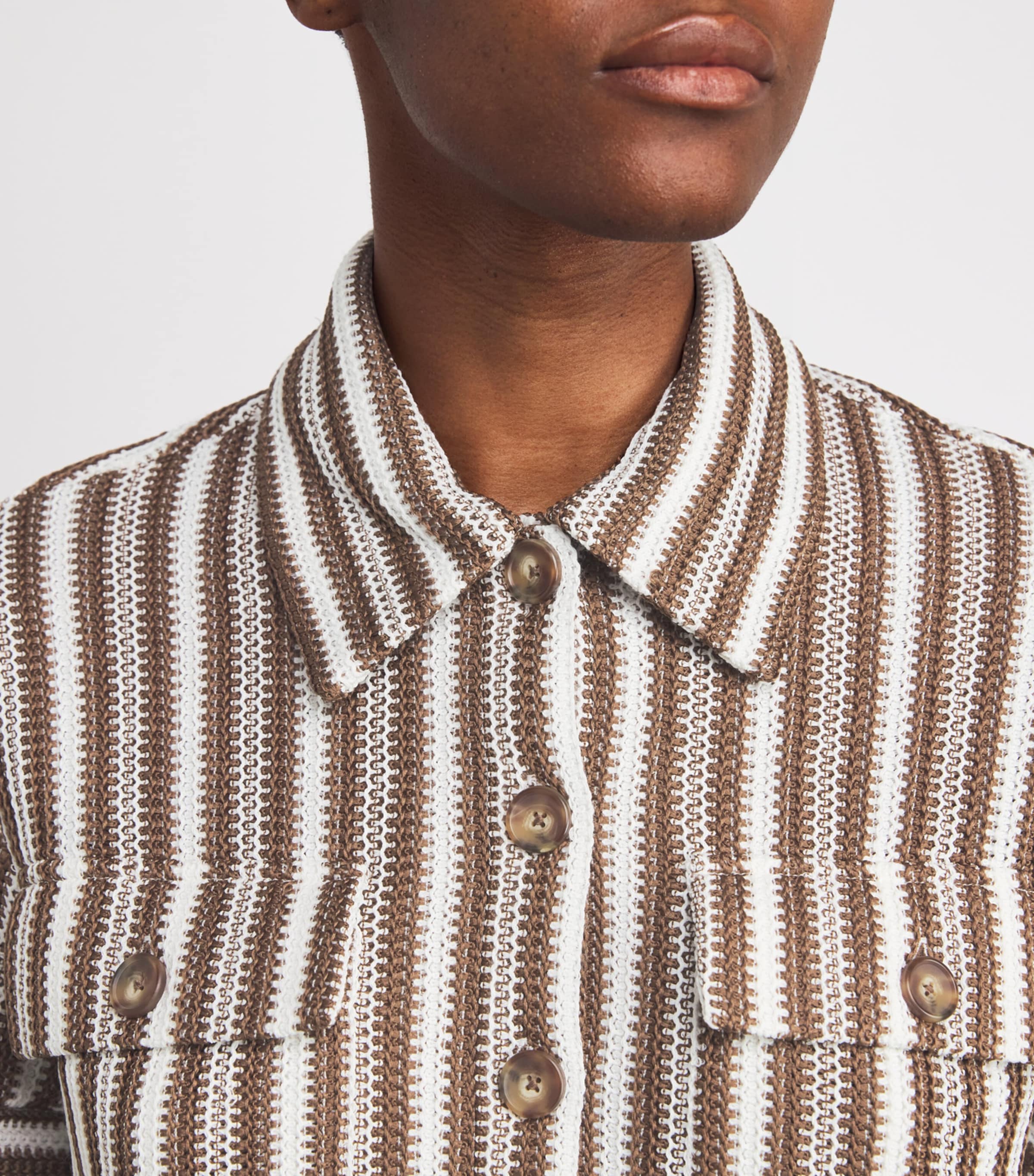 Knitted Stripe Bouvier Shirt W0372 WHITE/BROWN Image 6