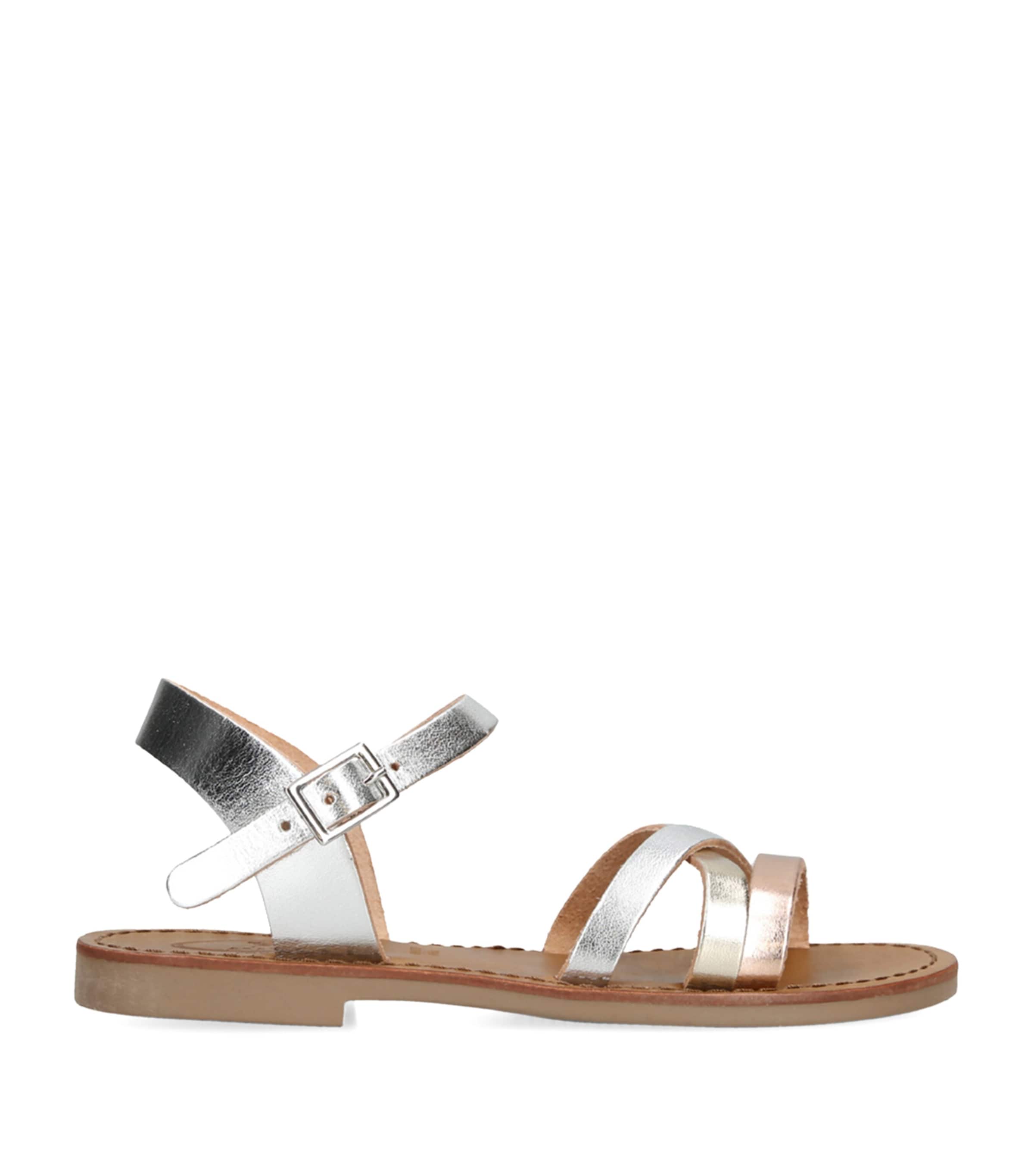 Papouelli Metallic Leather Sophie Sandals In Grey