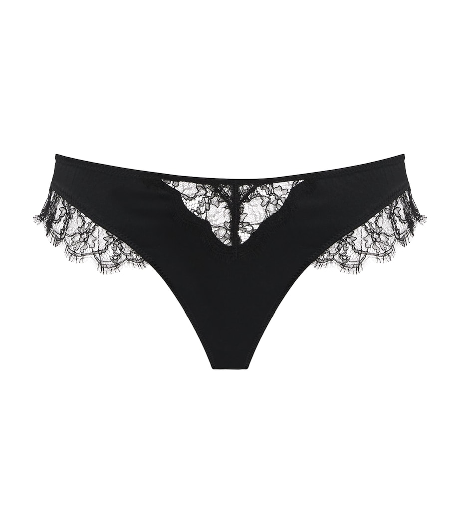 Stretch-Silk Lace-Insert Thong BLACK 008 Image 1