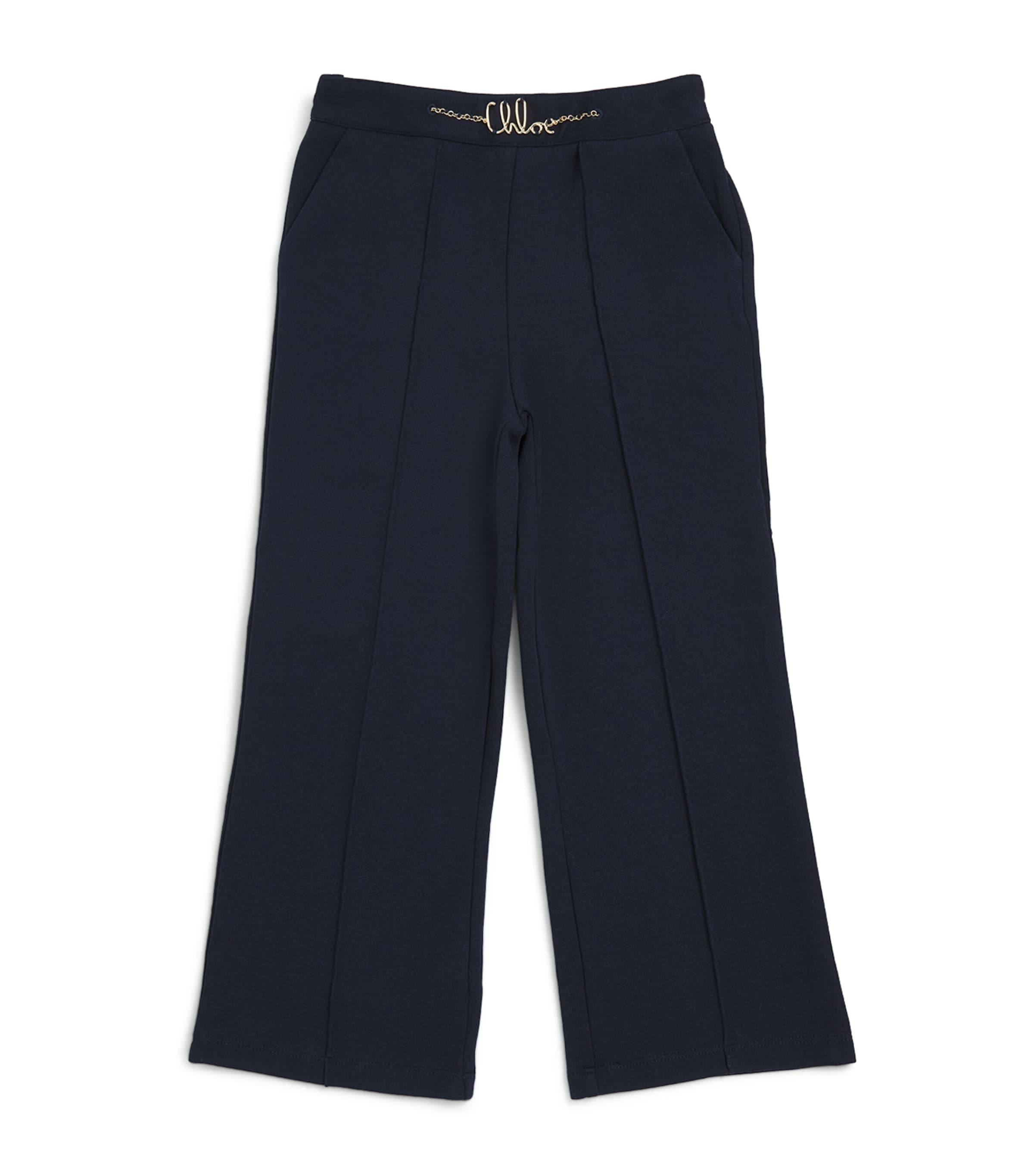 Chloé Chain Logo Belt Trousers In Blue