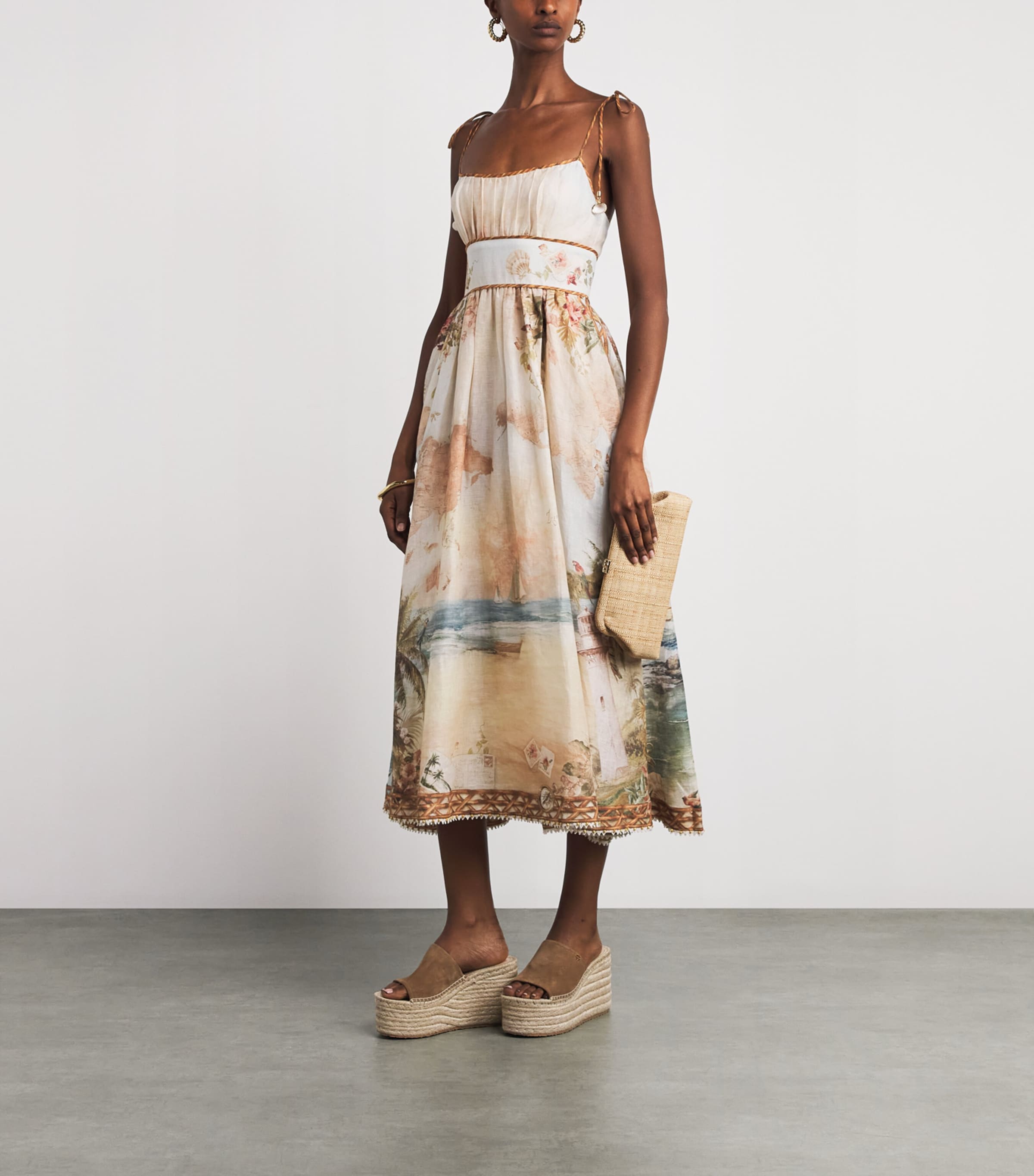 Zimmermann Womens Linen Printed Mahon Midi Dress Island Map Blue Image 2