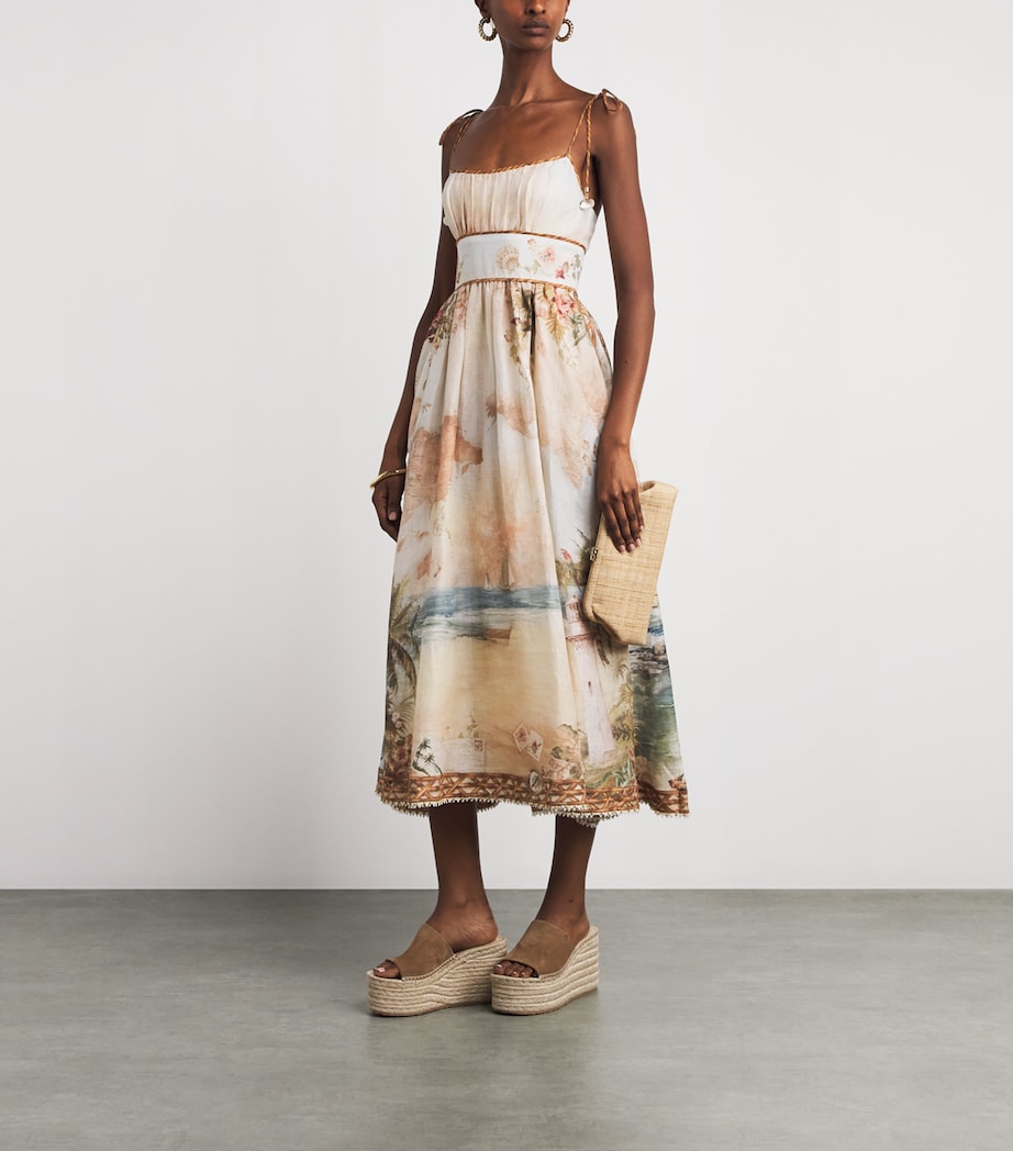 Zimmermann Womens Linen Printed Mahon Midi Dress Island Map Blue Image 2