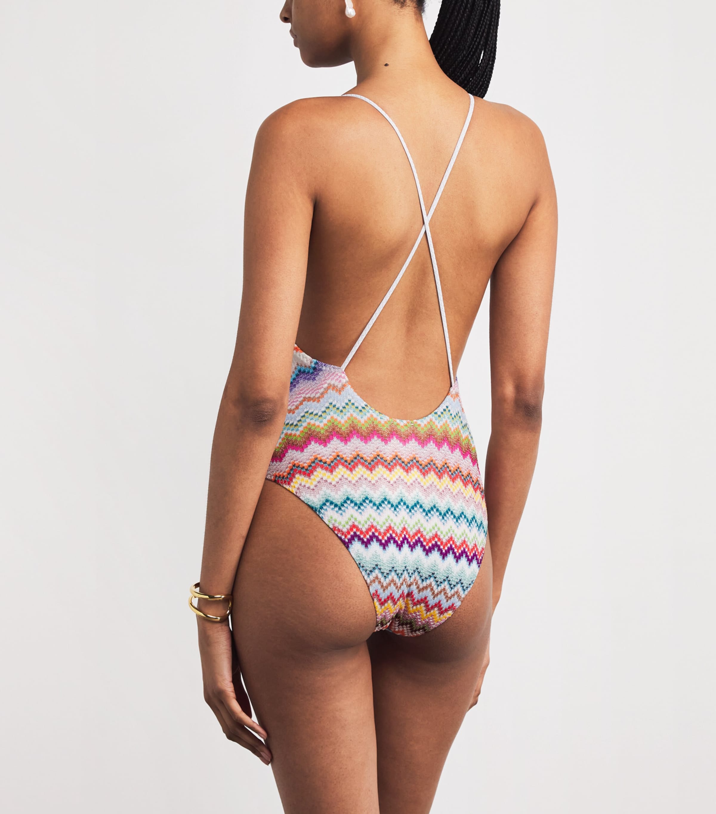 Chevron Knit Zigzag Plunge Swimsuit SM9WVMULTI LIGHT BSE Image 3