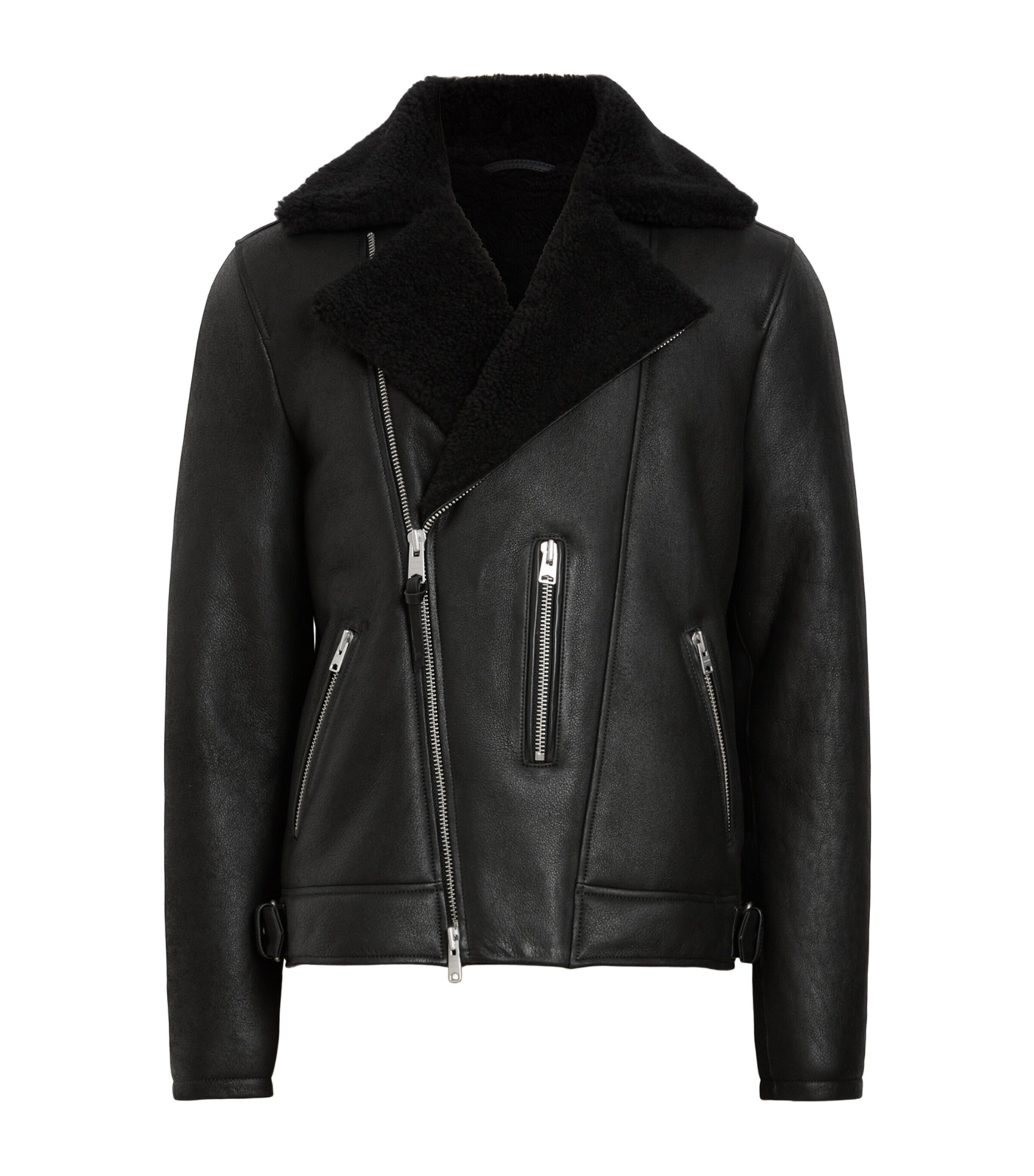 AllSaints Black Sheepskin Shearling Xena Jacket | Harrods US