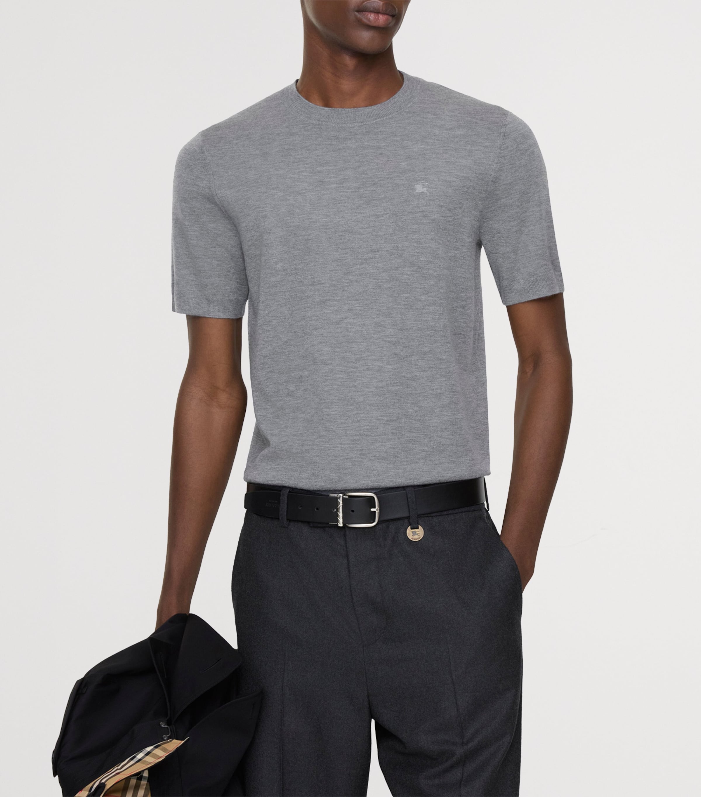 Burberry Mens Cashmere T-Shirt Mid Grey Melange Image 2