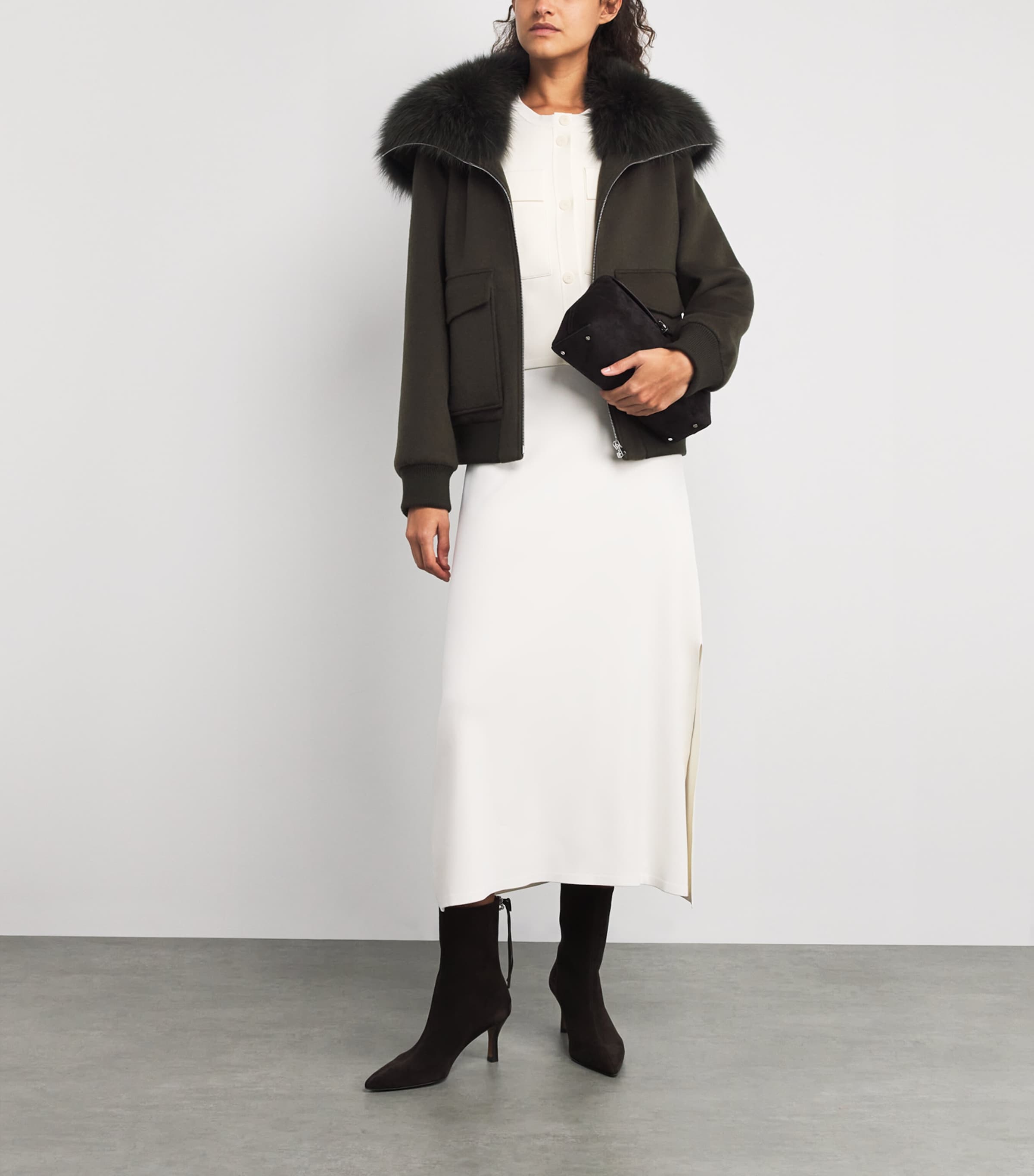 Wool-Cashmere Fur-Trim Jacket A2108 Image 2