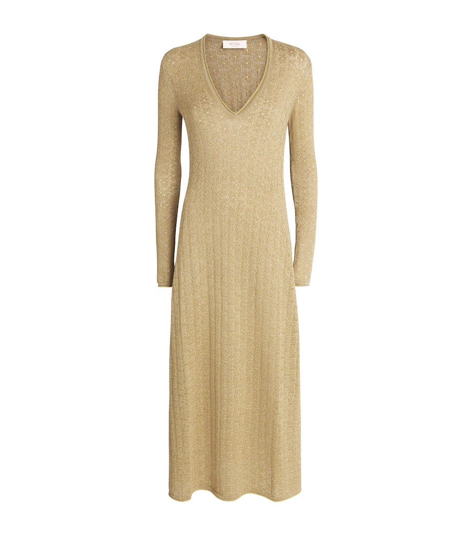 RETORI Womens Knitted Lurex Maxi Dress Gold Image 1