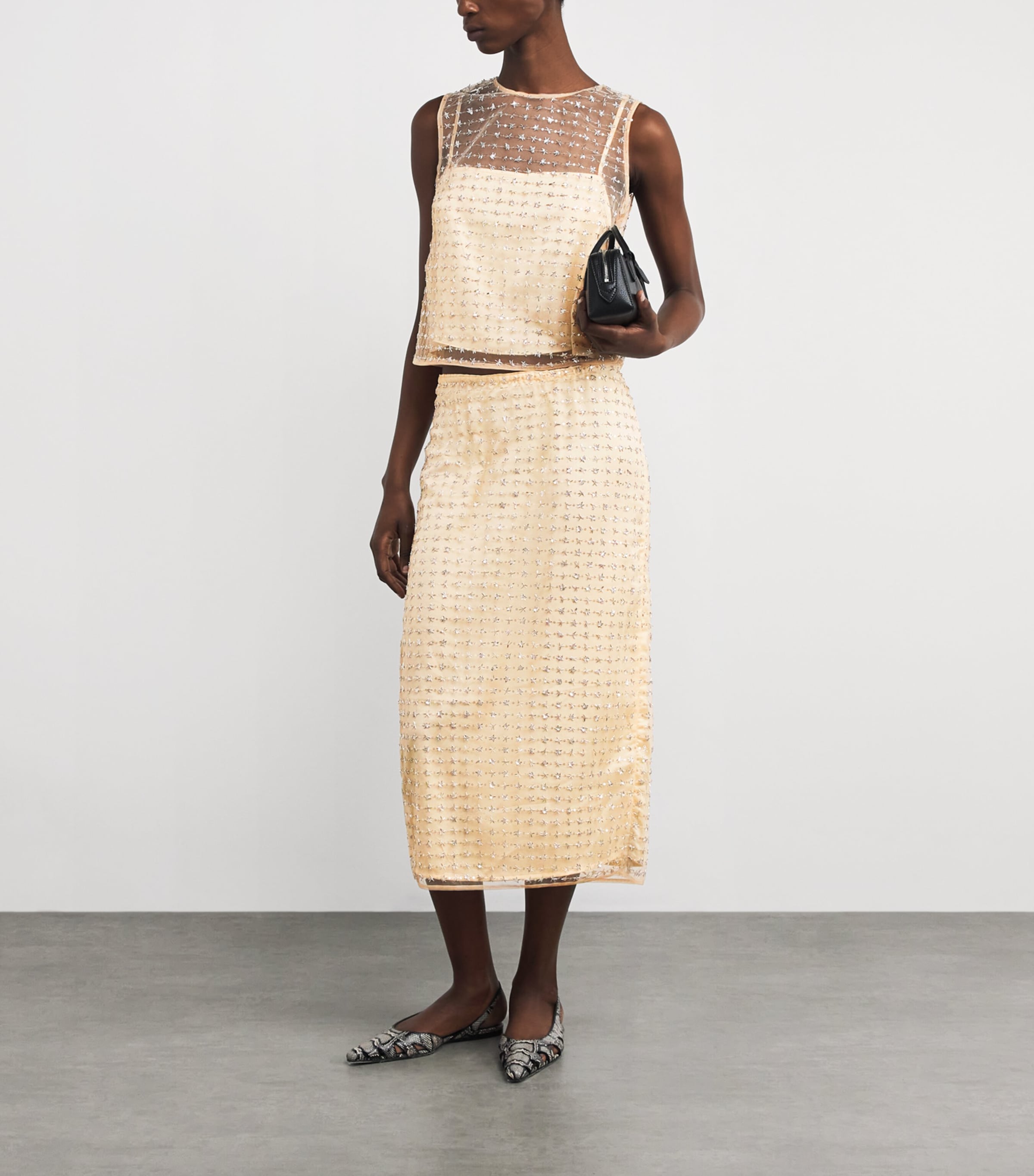 Staud Embellished Ciara Midi Skirt In White