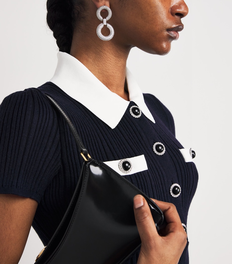 Rib-Knit Contrast-Trim Mini Dress NAVY Image 6
