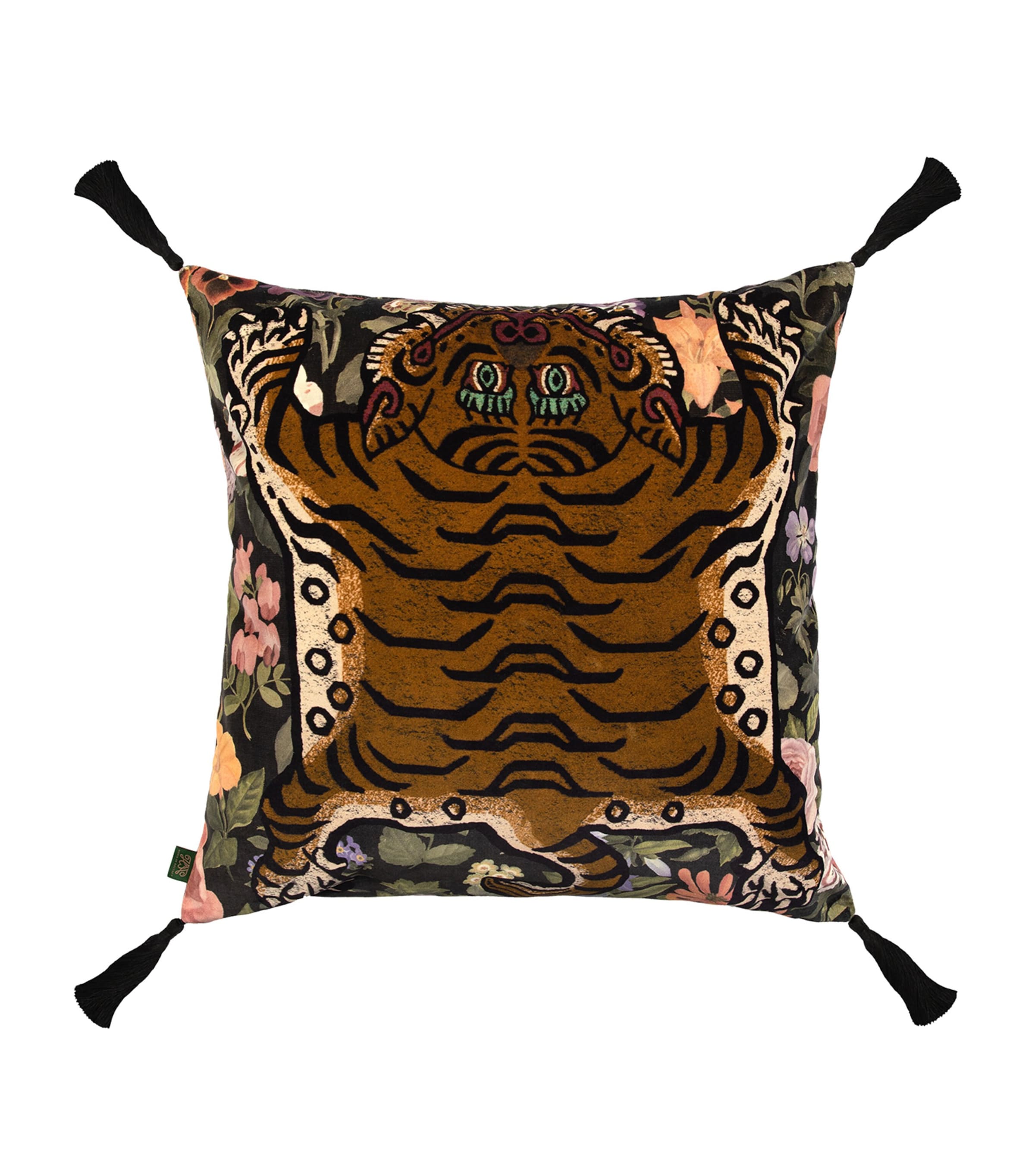 House Of Hackney Velvet Floral Saber Cushion In Black