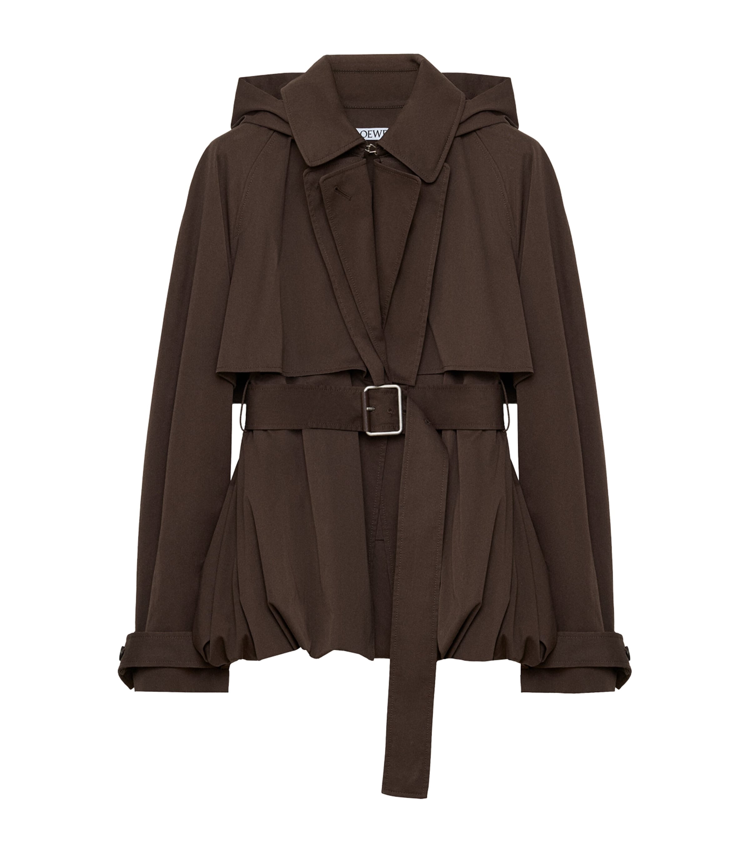 LOEWE Womens Cotton Belted Short Trench Coat Brown Image 1