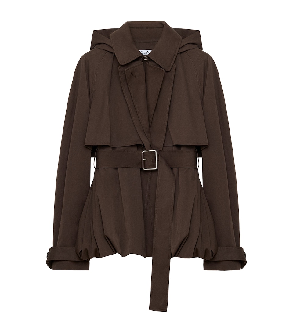 LOEWE Cotton Belted Short Trench Coat Brown