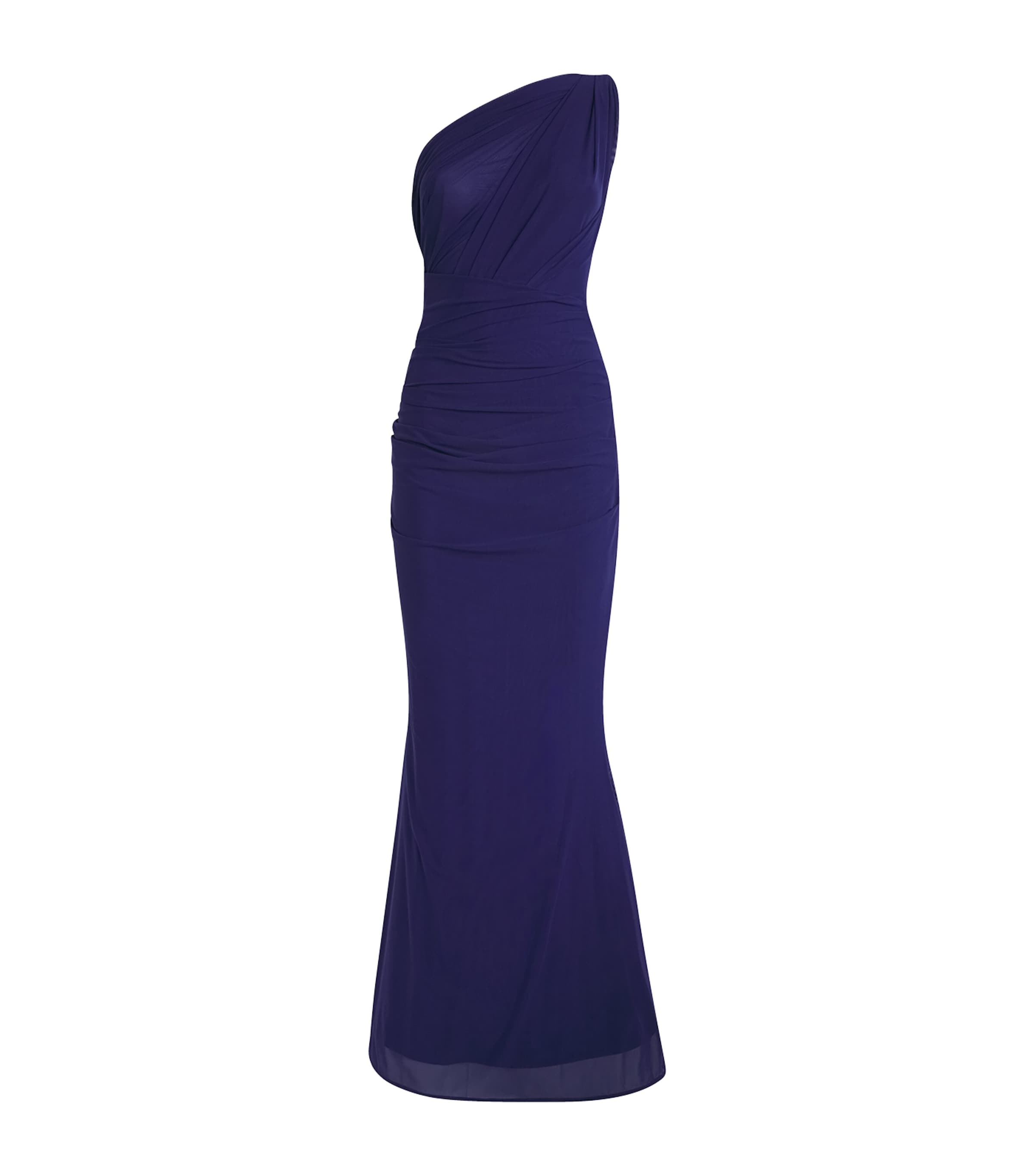 Talbot Runhof Gathered Tulle Maxi Dress In Blue