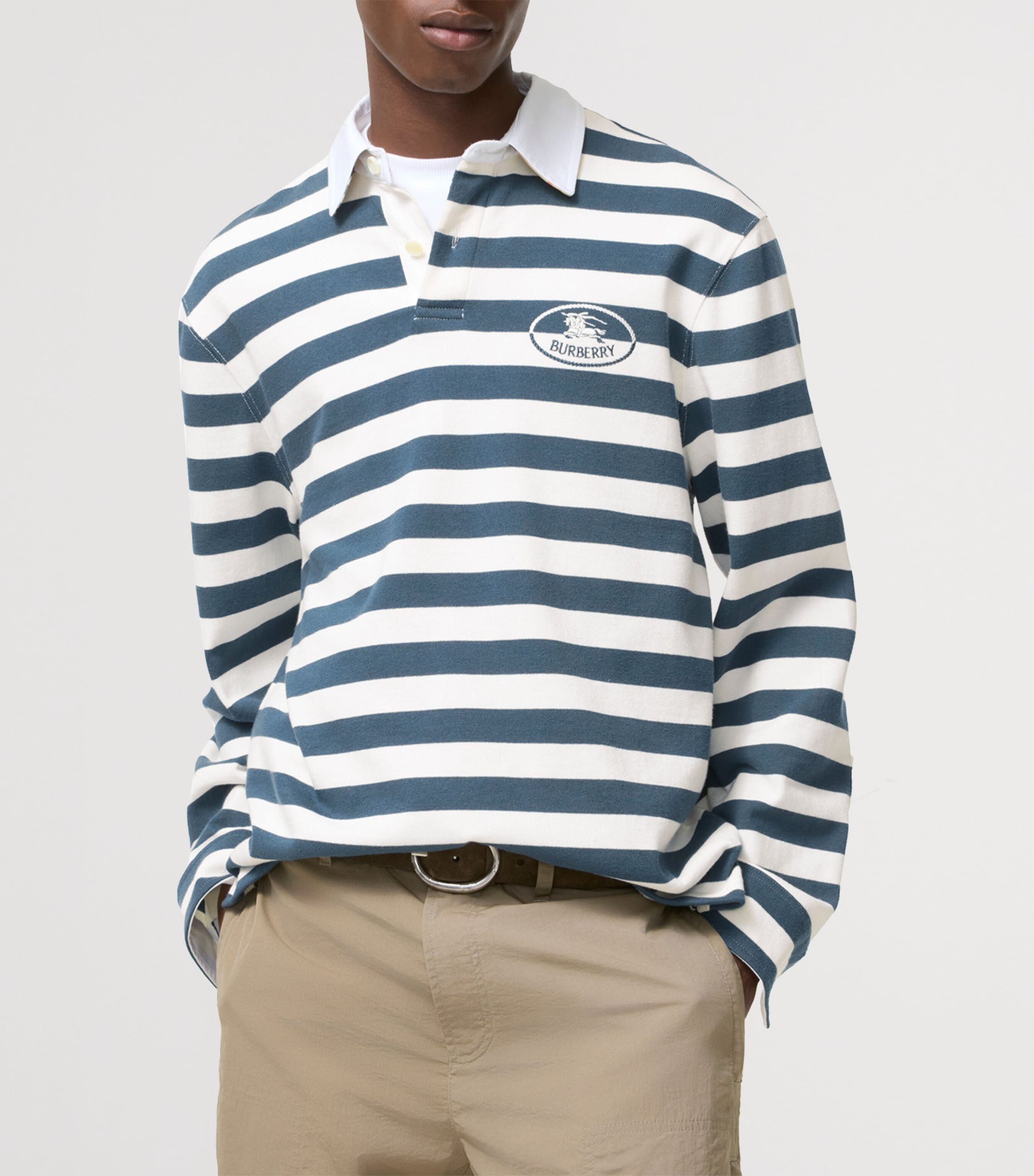 Burberry Mens Cotton Rugby Shirt Nickel Bluecotton W Image 2