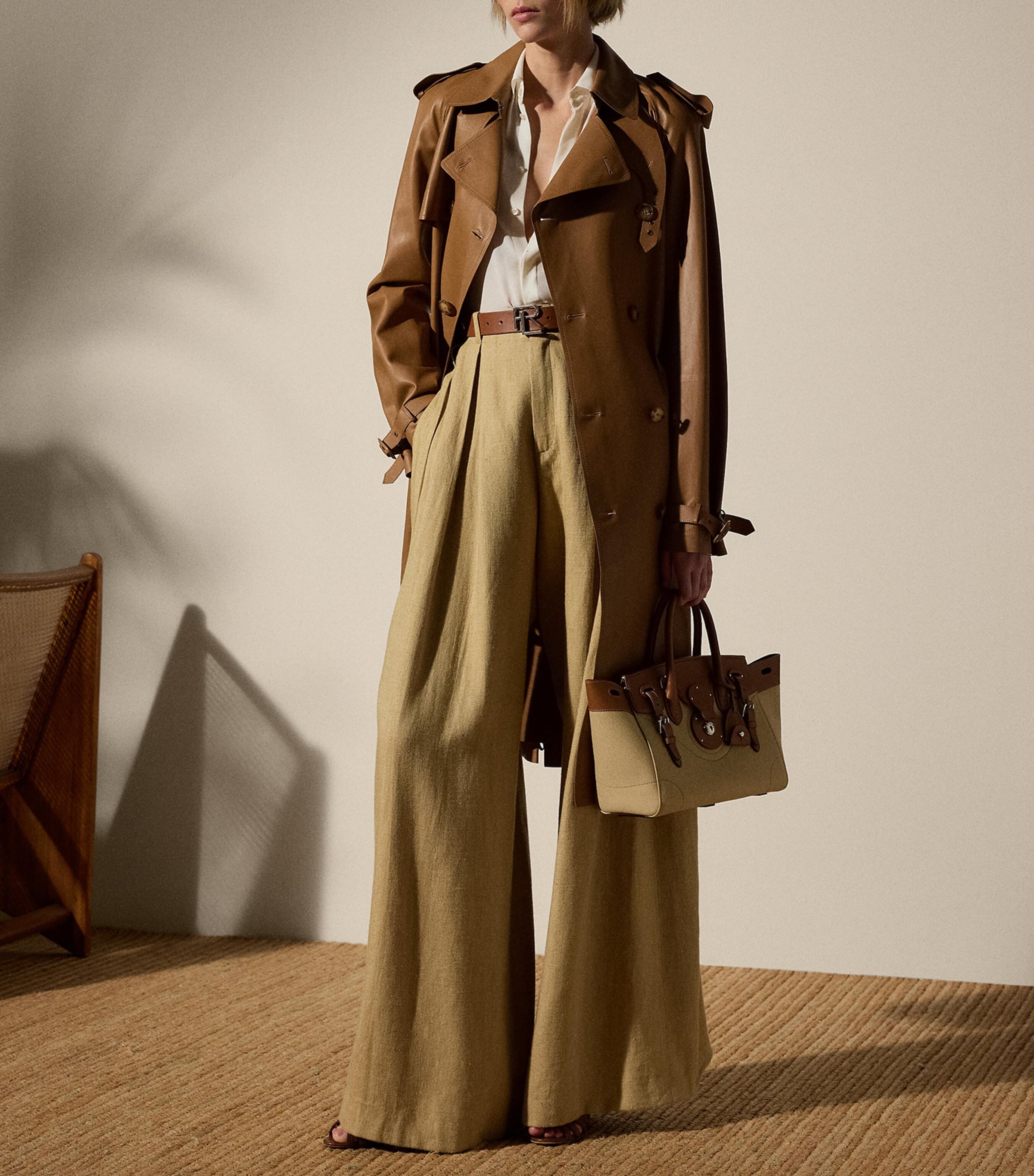 Ralph Lauren Collection Womens Lambskin Niles Trench Coat Caramel Image 3