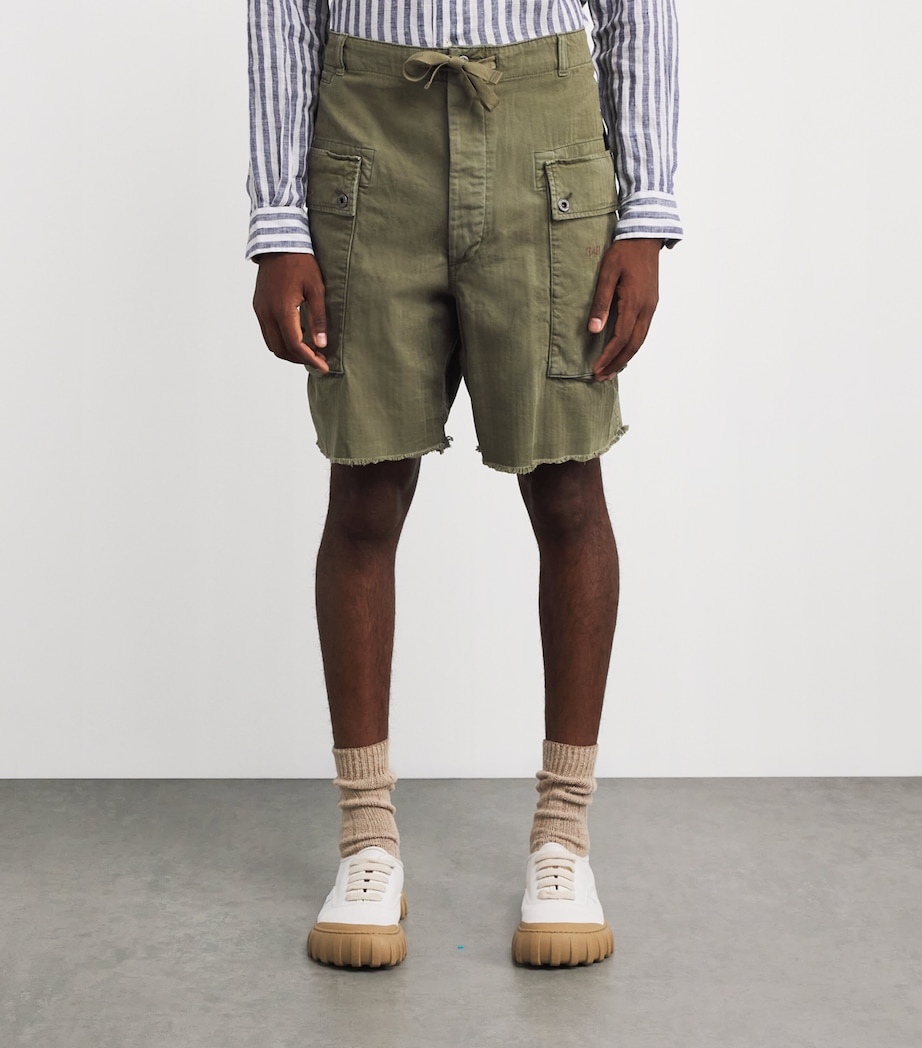 Cotton Relaxed Utility Cargo Shorts GREEN Image 3