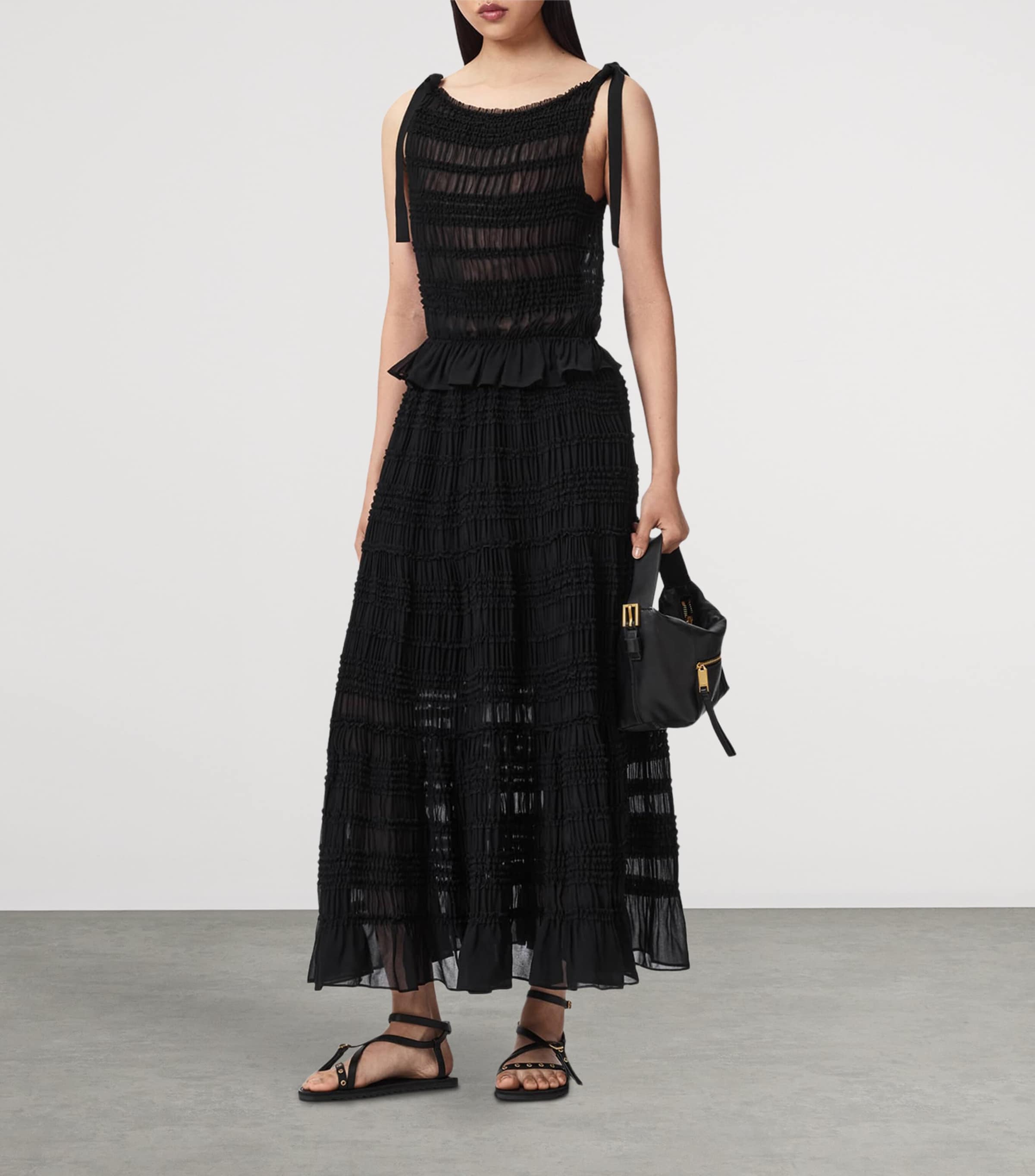 AllSaints Womens Shirred Lotus Top Black Image 6