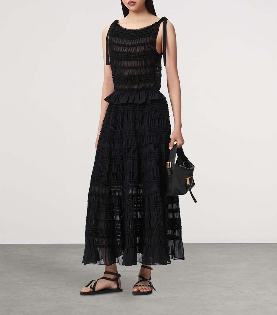 AllSaints Womens Shirred Lotus Top Black Image 6