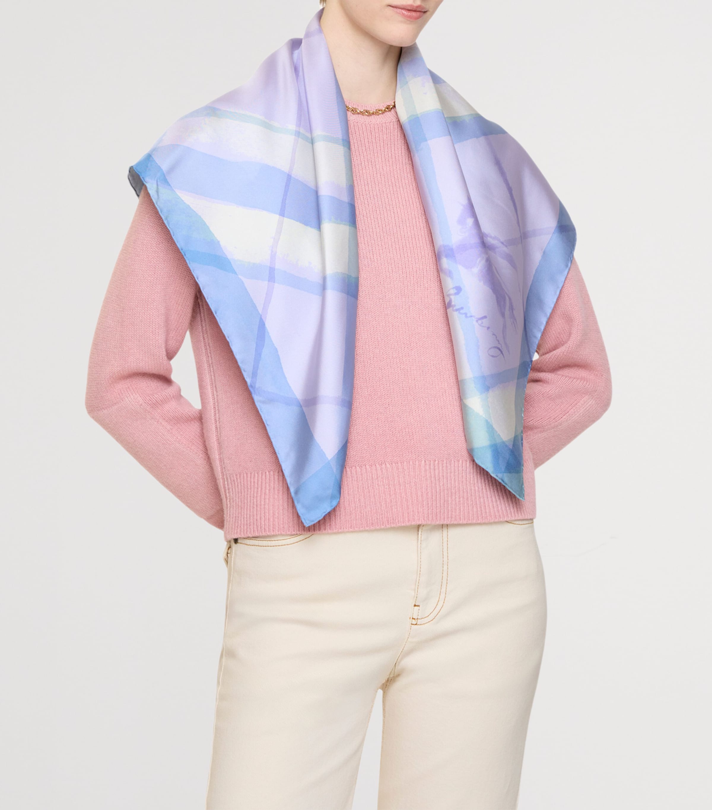 Burberry Silk Watercolour Check Scarf Lilac Purple Image 2