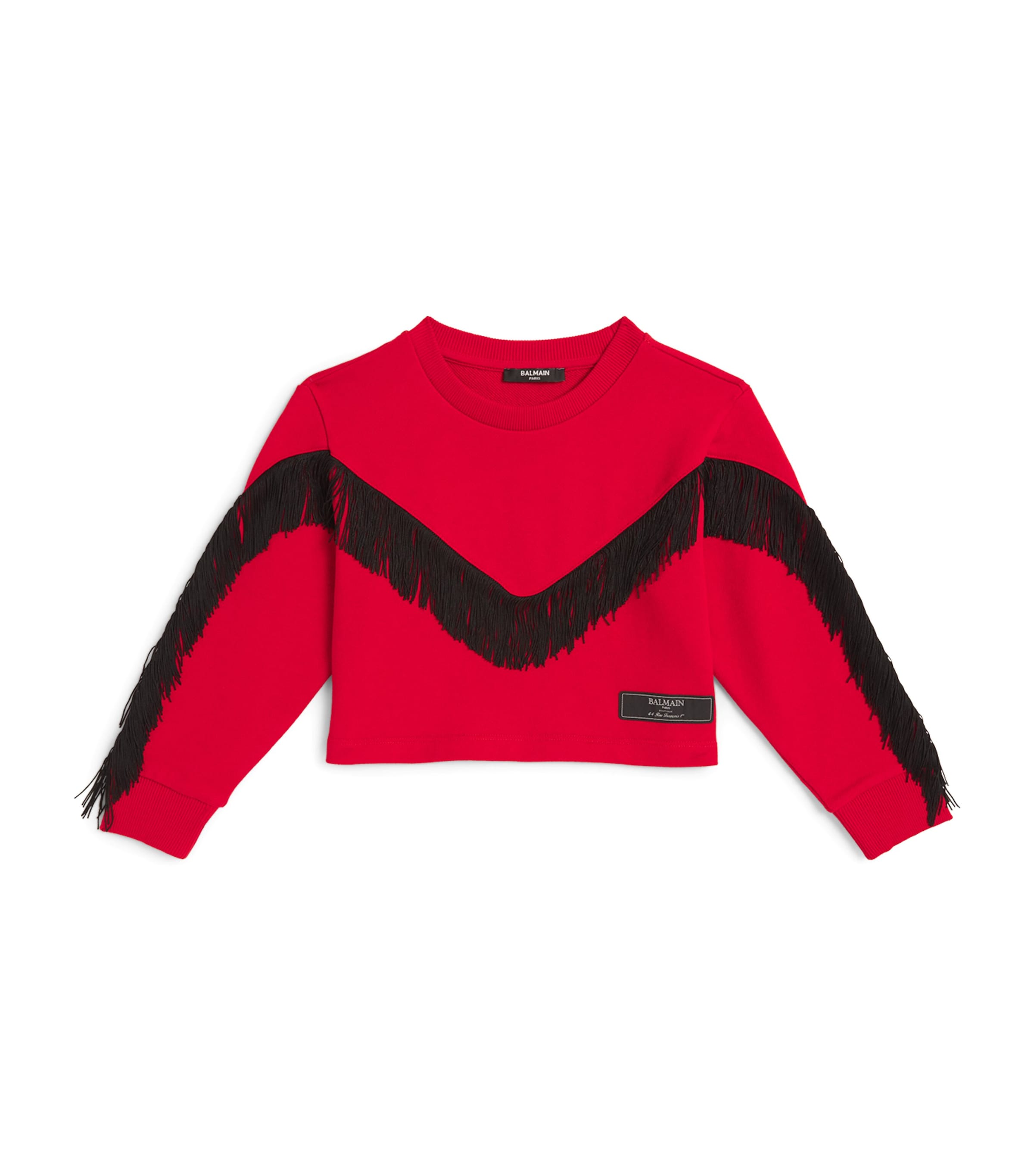 Shop Balmain Cropped Fringed Sweatshirt In Red