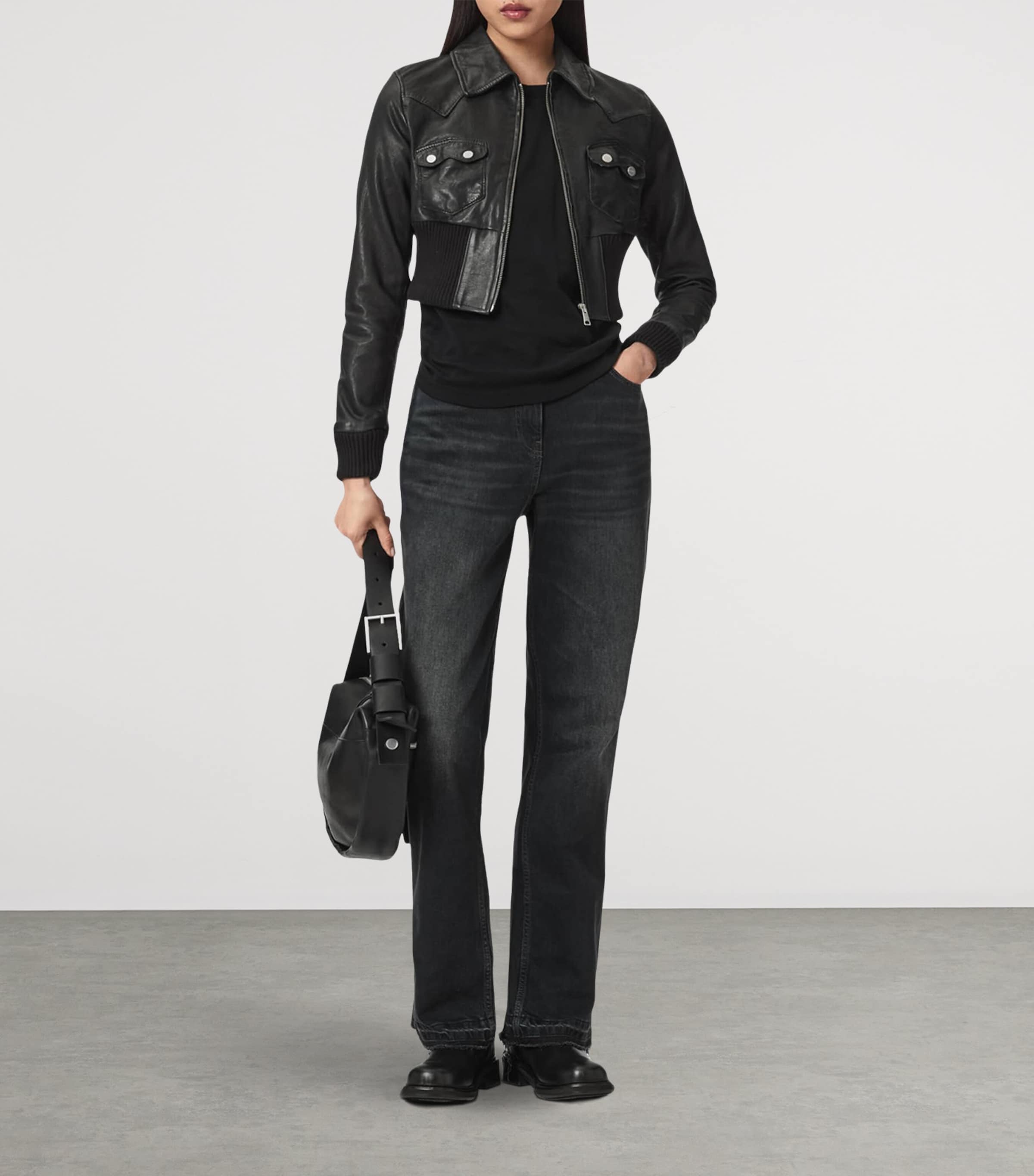 AllSaints Womens Leather Lena Jacket Black Image 5