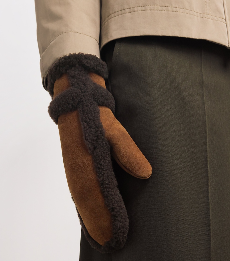 Suede Shearling-Trim Mittens B3198 Image 2