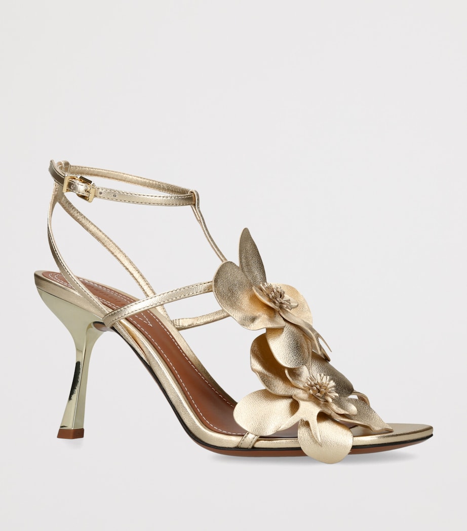 Zimmermann Metallic Leather Orchid Heeled Sandals 85 Gold Image 3