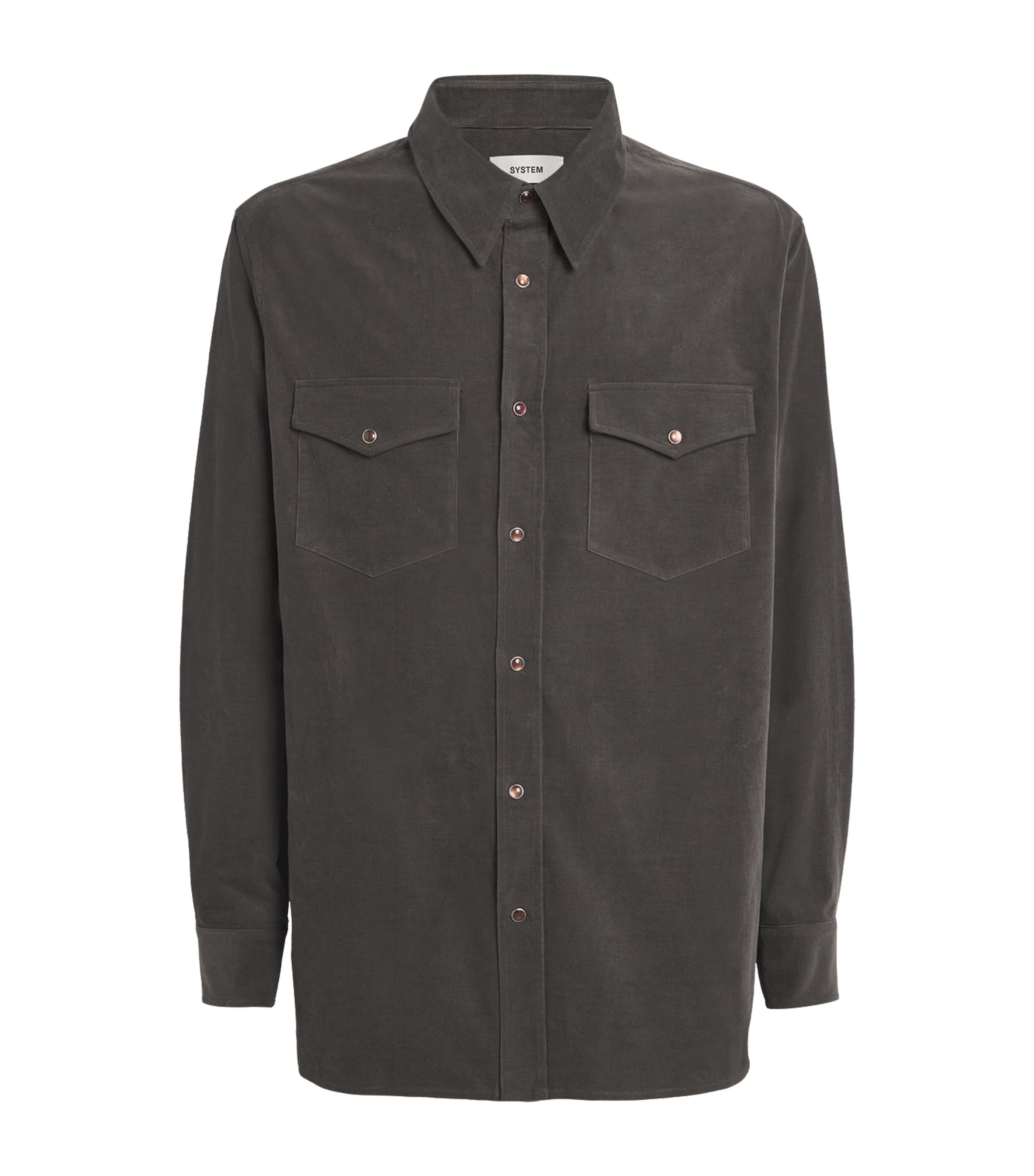 System Mens Cotton-Blend Corduroy Shirt Dark Khaki Dk Image 1